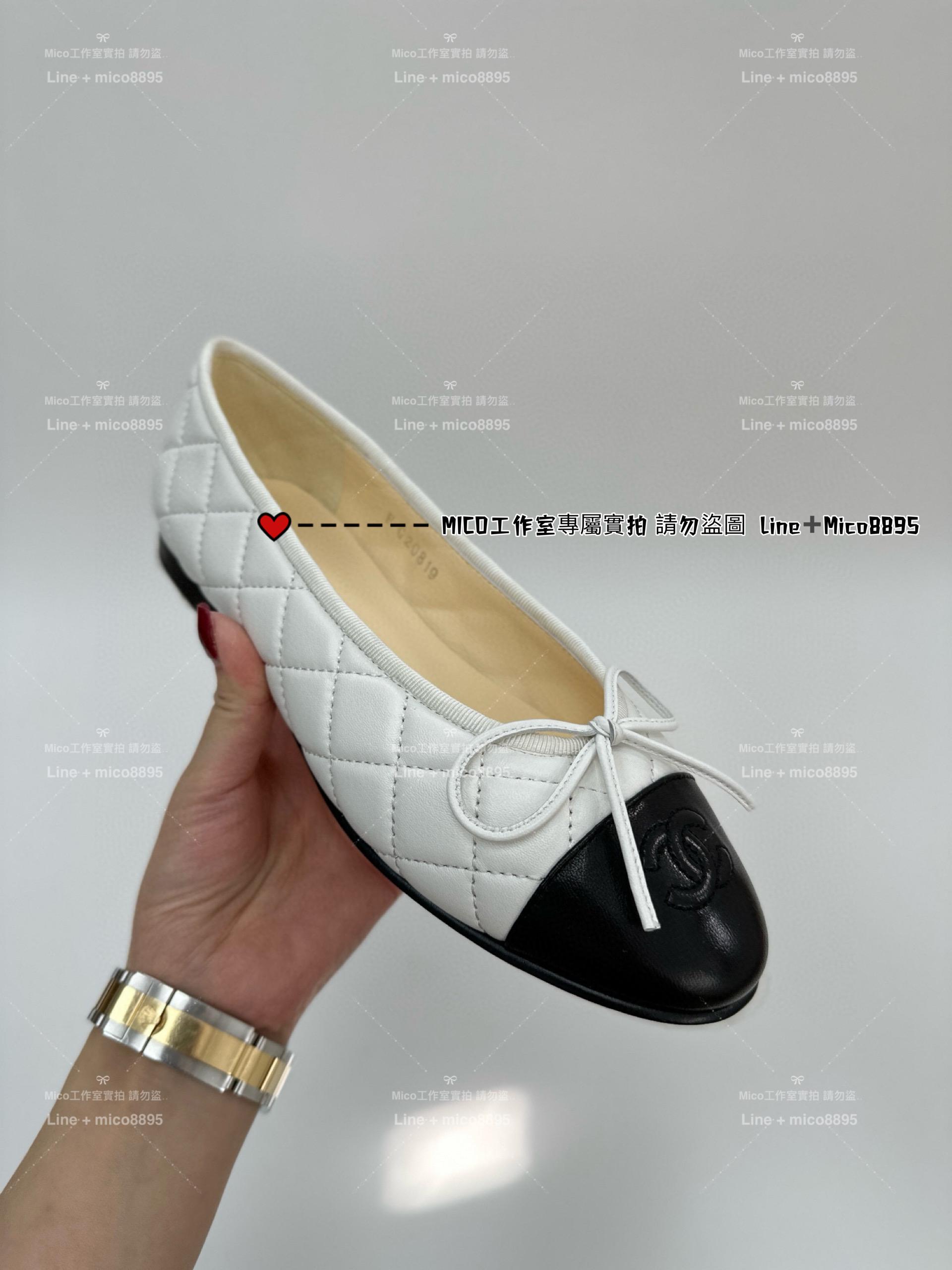 Chanel 白色羊皮菱格紋 百搭休閒芭蕾舞鞋 平底鞋 娃娃鞋 35-40
