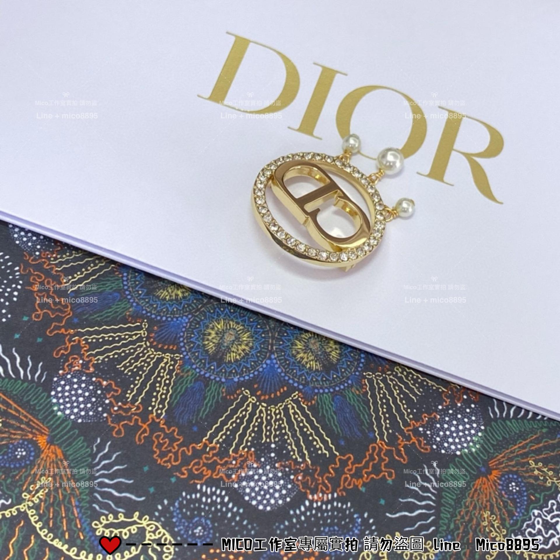 DIOR 圓圈帶鑽珍珠吊墜CD胸針