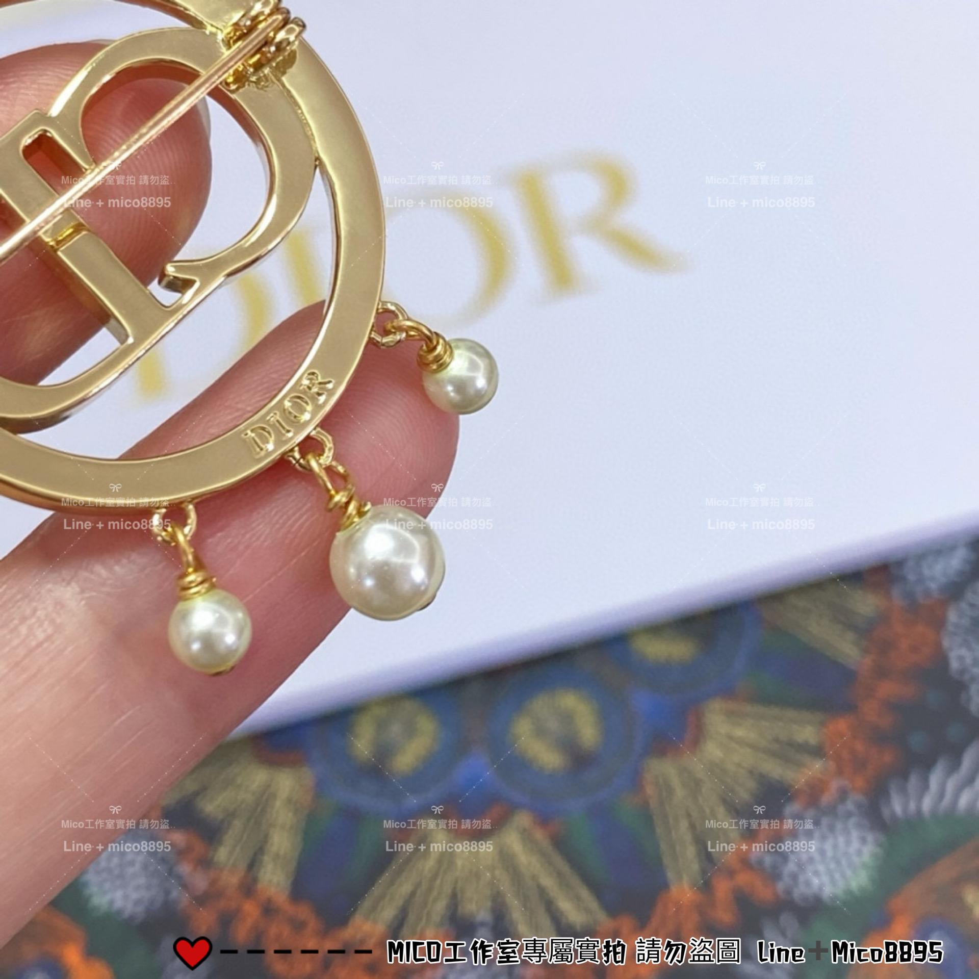 DIOR 圓圈帶鑽珍珠吊墜CD胸針