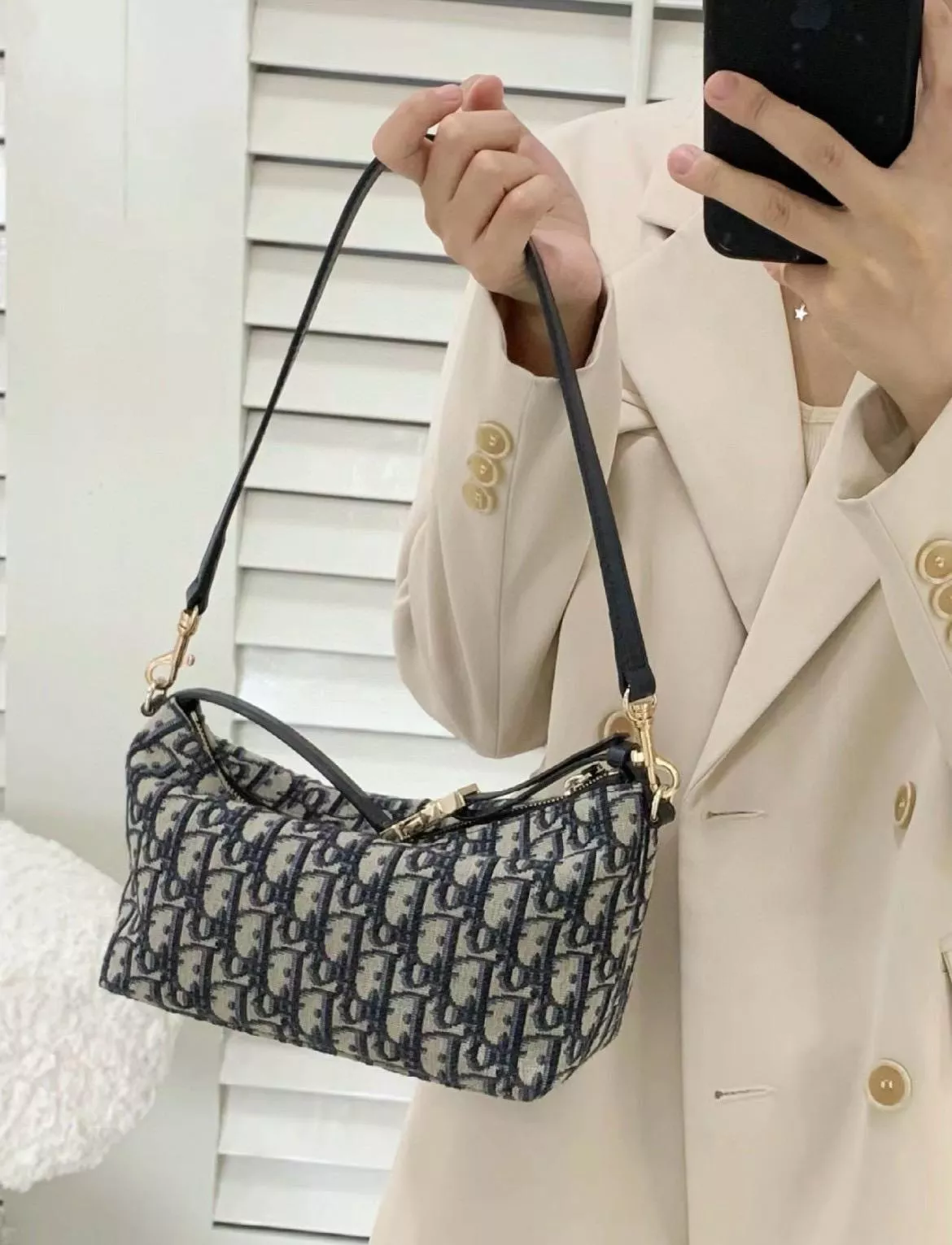 DIOR 老花帆布 Travel Nomad 飯盒包/手提斜挎肩背包 22cm