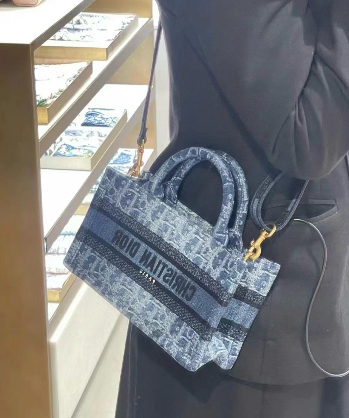 DIOR 牛仔老花款/全鋼五金 Book Tote 迷你斜挎包 21cm