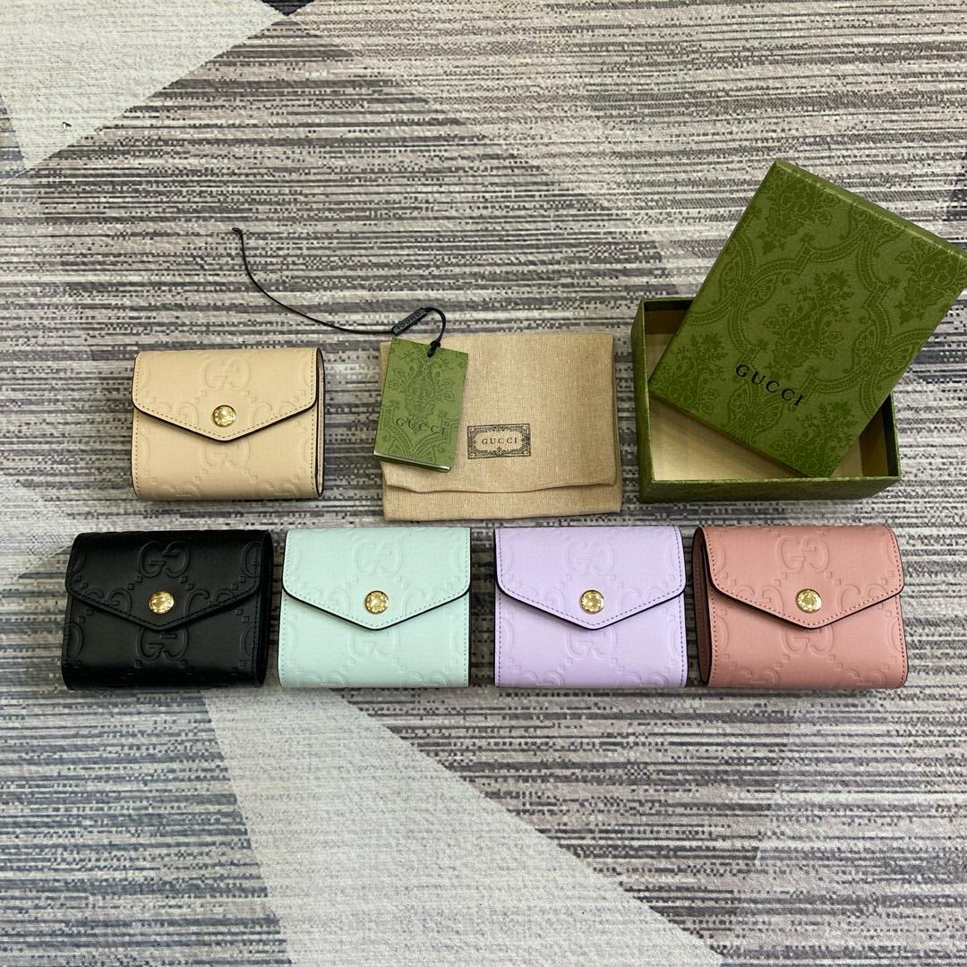 GUCCI 全真皮壓紋GG信封式短夾/錢包 五個色