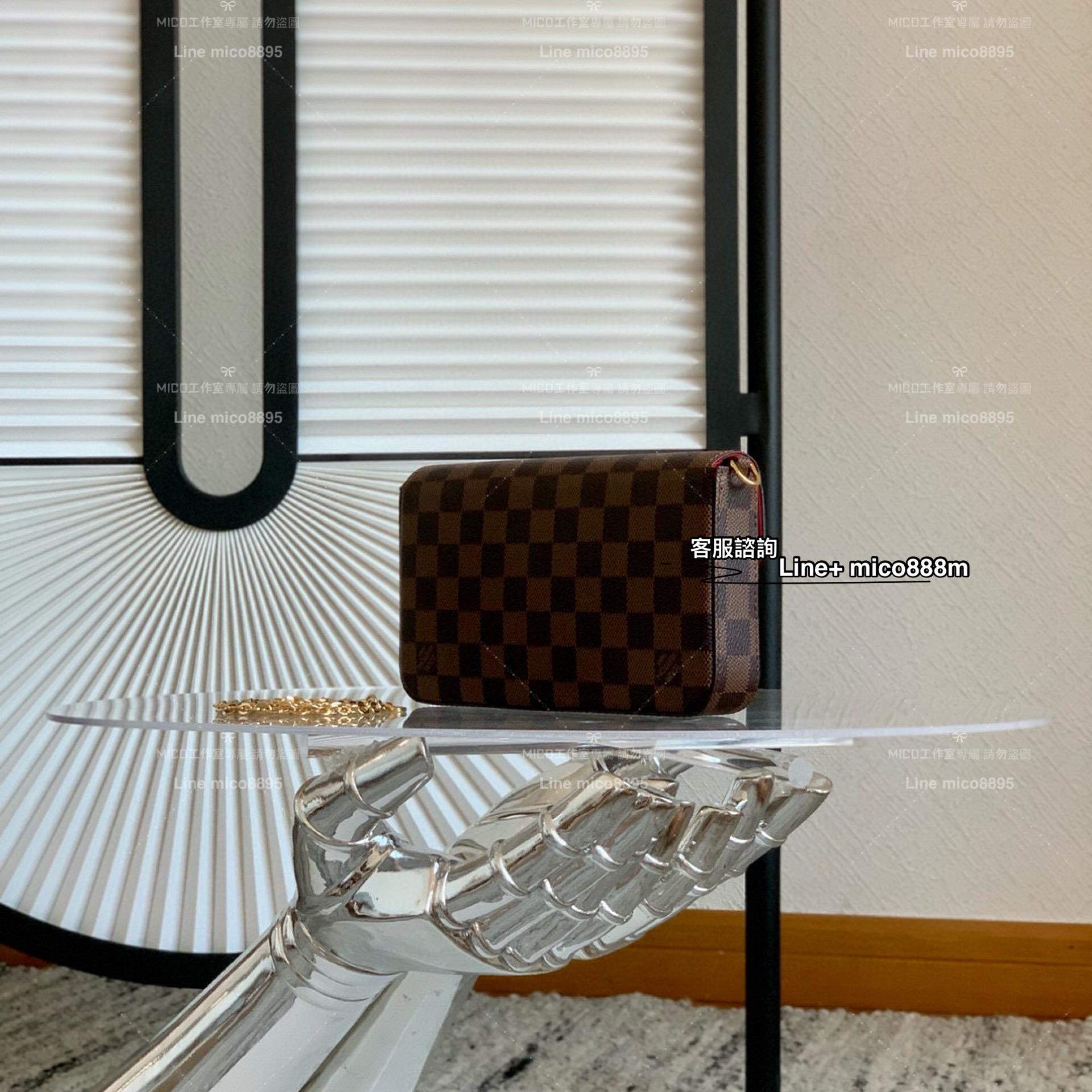 LV N63032 咖格 Felicie Pochette - 可拆式金色鏈帶信封包/錢包 woc