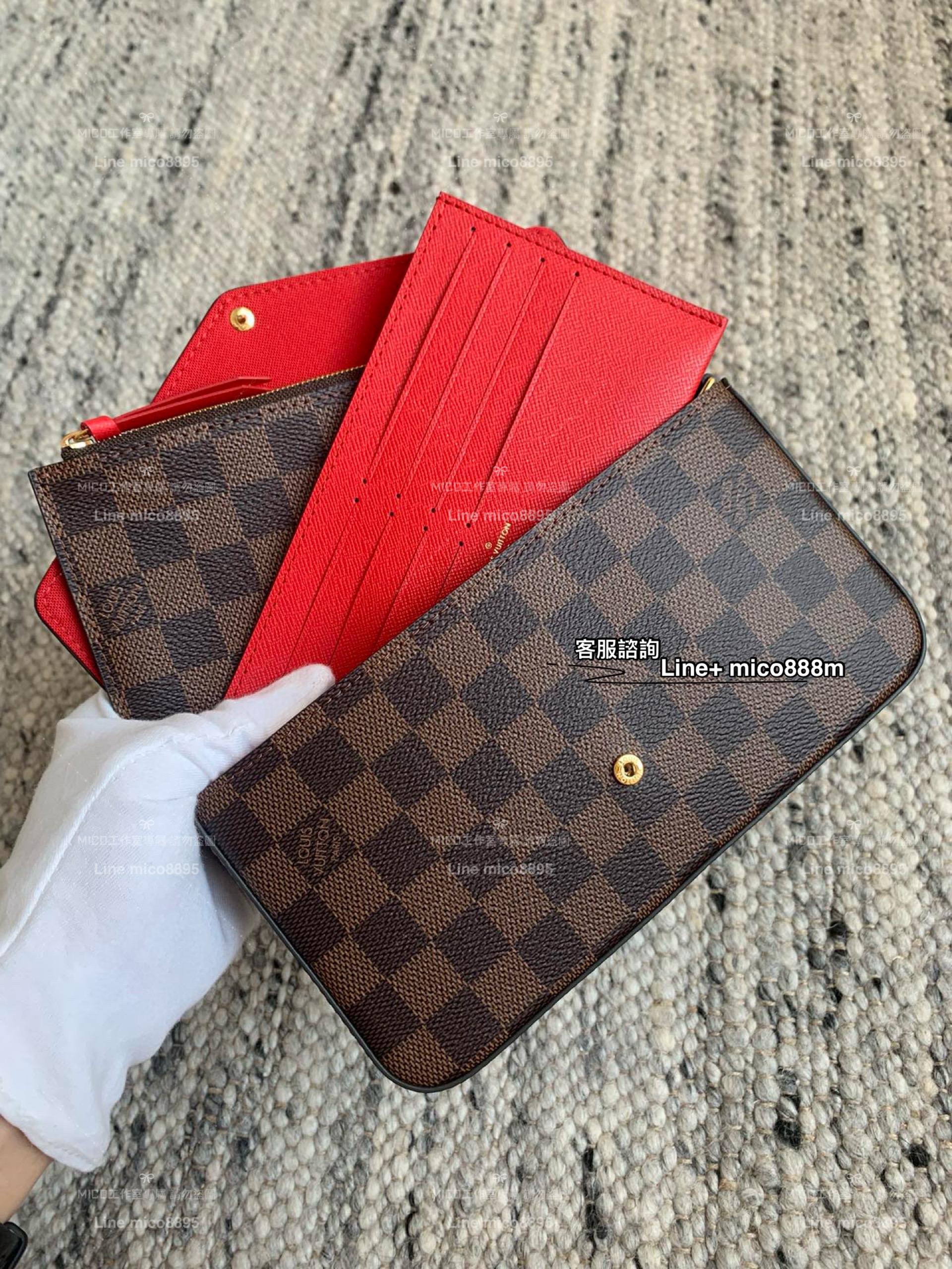 LV N63032 咖格 Felicie Pochette - 可拆式金色鏈帶信封包/錢包 woc