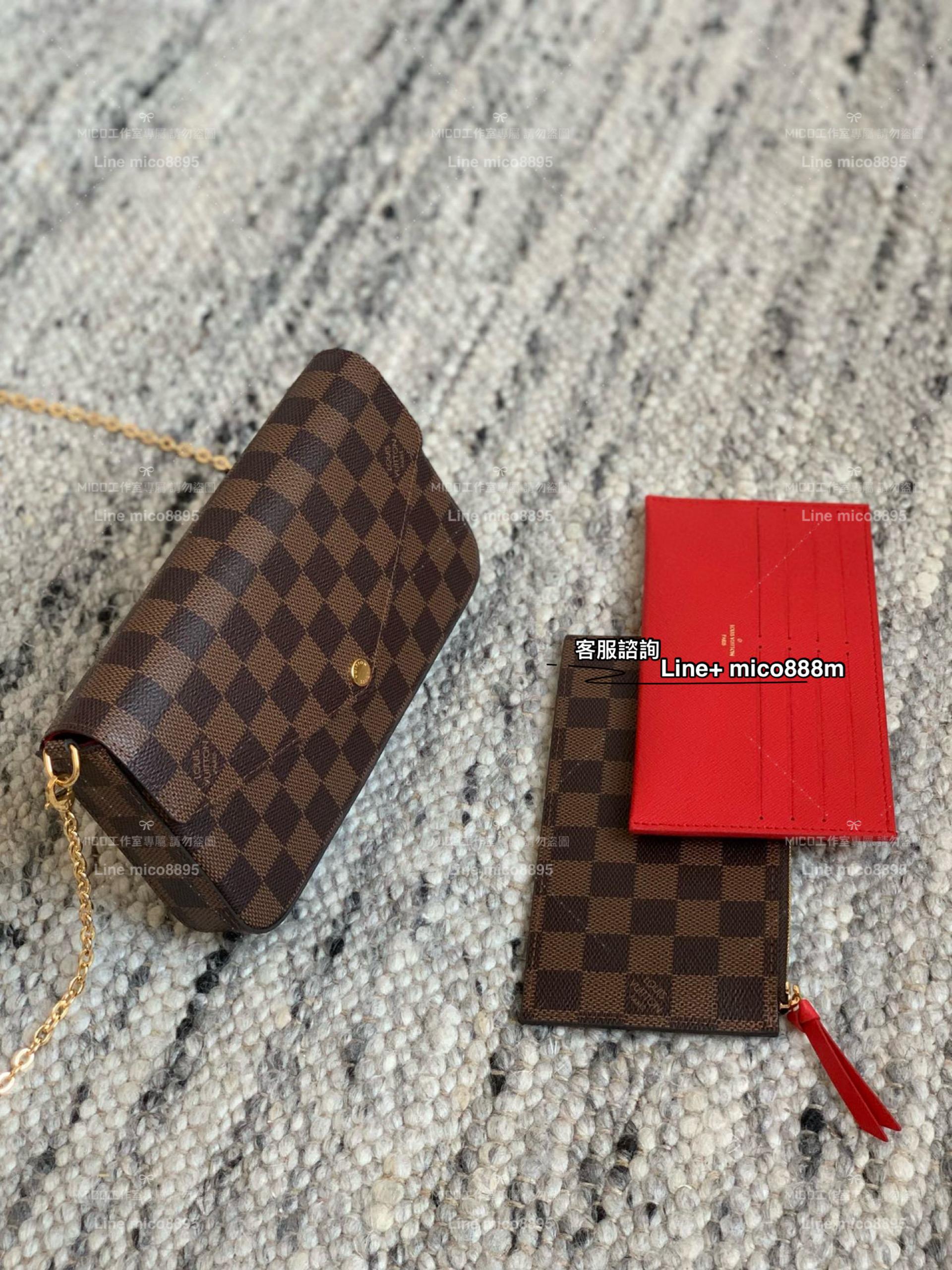 LV N63032 咖格 Felicie Pochette - 可拆式金色鏈帶信封包/錢包 woc