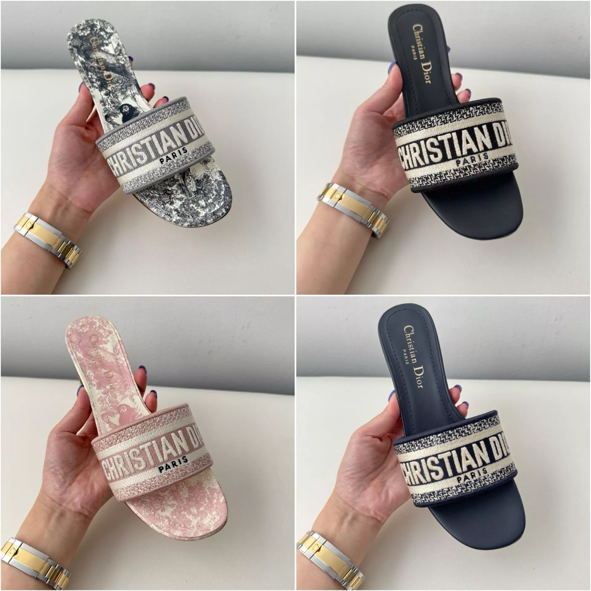 Dior 經典刺繡字母粗跟涼鞋/拖鞋 35-40 跟高4.5cm