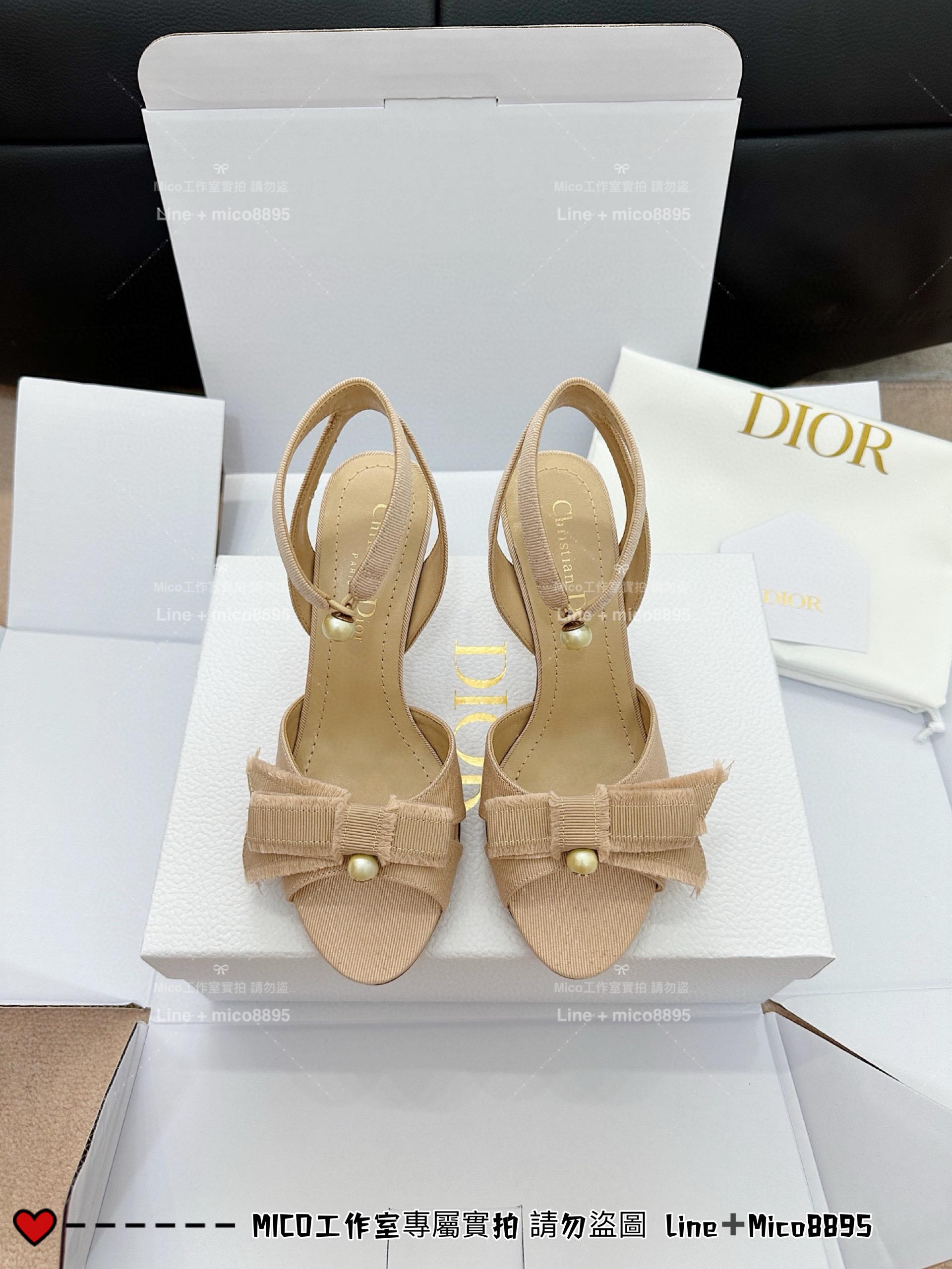 DIOR 蝴蝶結珍珠小貓跟高跟涼鞋 34-41 兩色
