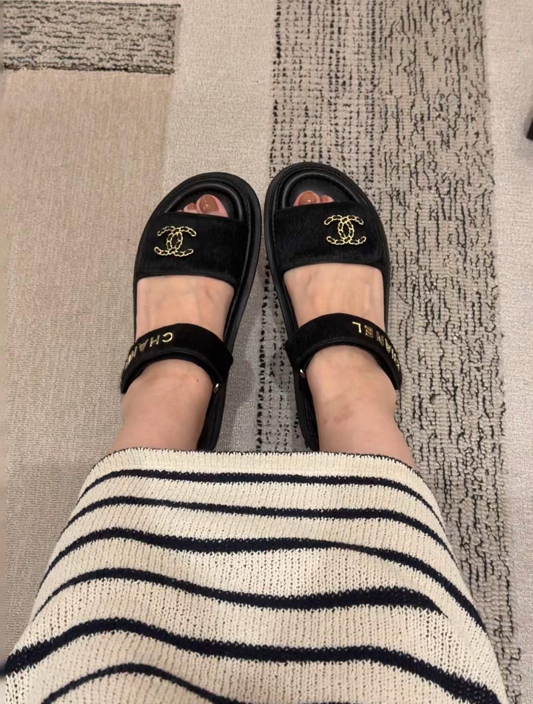 Chanel 丨小香字母 CC Logo 馬毛材質厚底涼鞋 35-40 底厚5cm