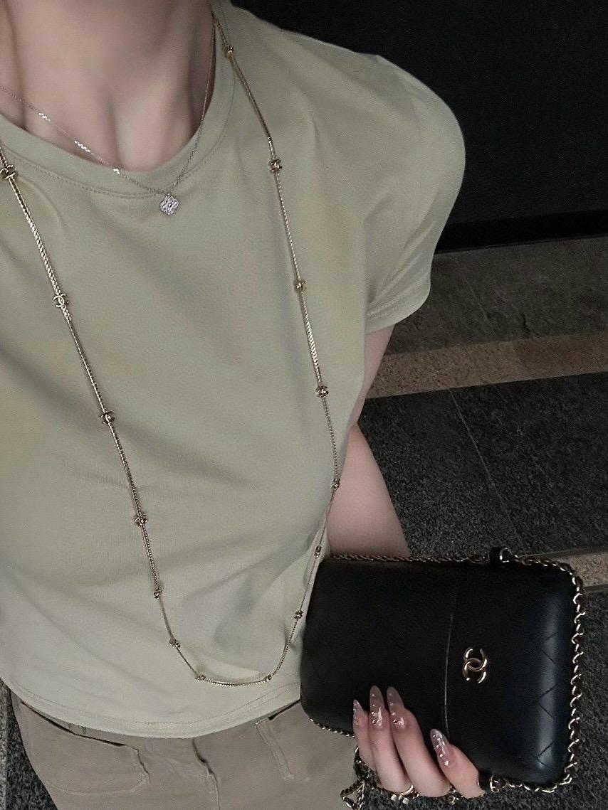 CHANEL | 24B  14花雙C銀色、淡金色蛇骨鏈/項鍊 毛衣鏈