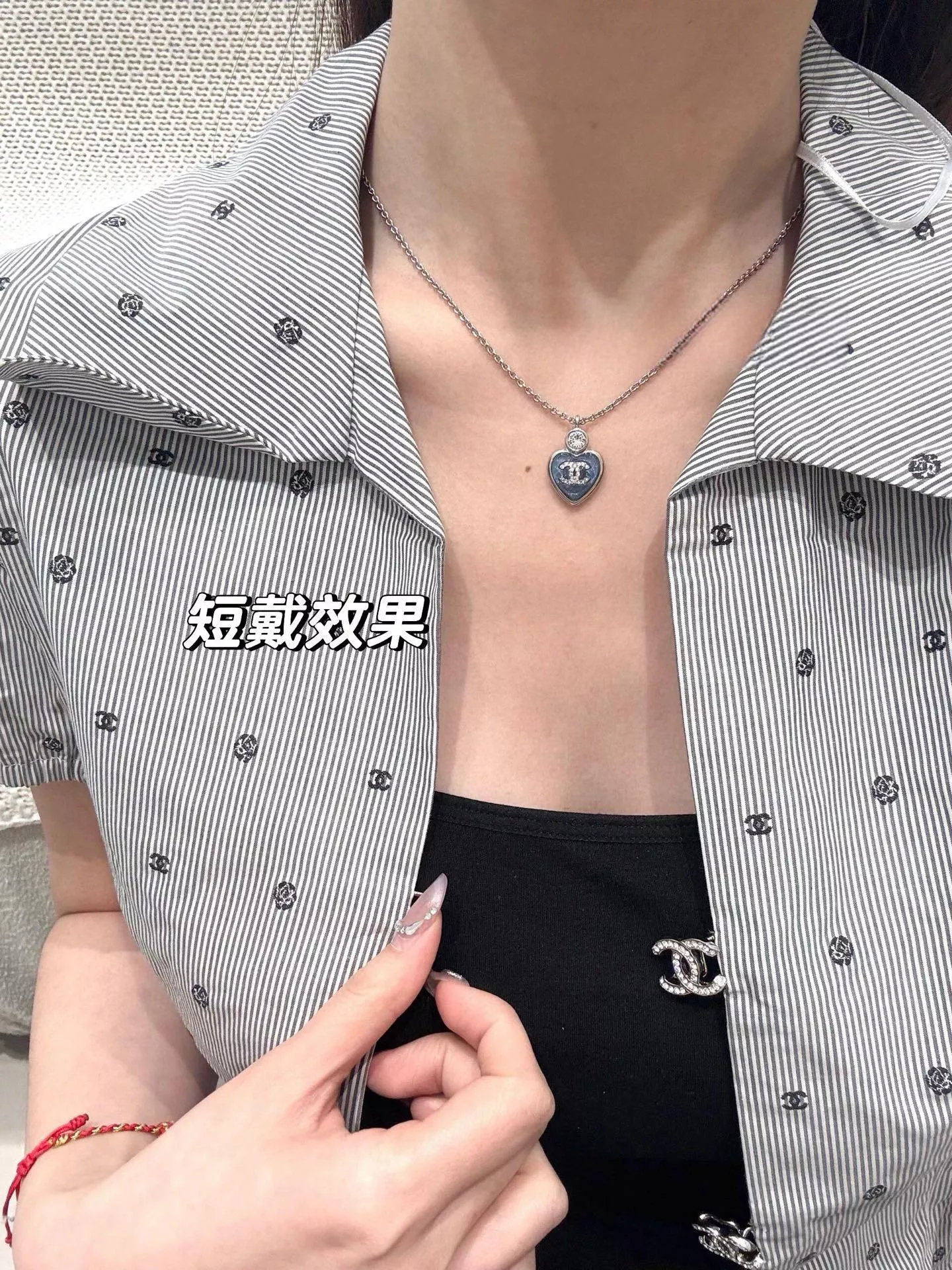 CHANEL | 25p 藍色愛心雙C項鍊 可調節長短