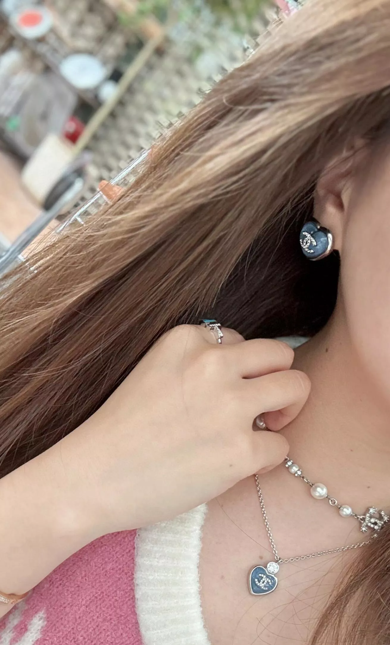 CHANEL | 25p 藍色愛心雙C耳環/耳釘