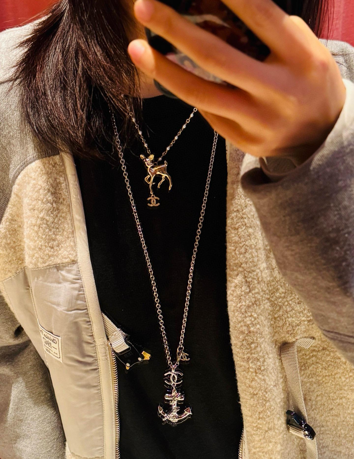 CHANEL | 童趣風格 珍珠鏈小鹿雙C水鑽項鍊