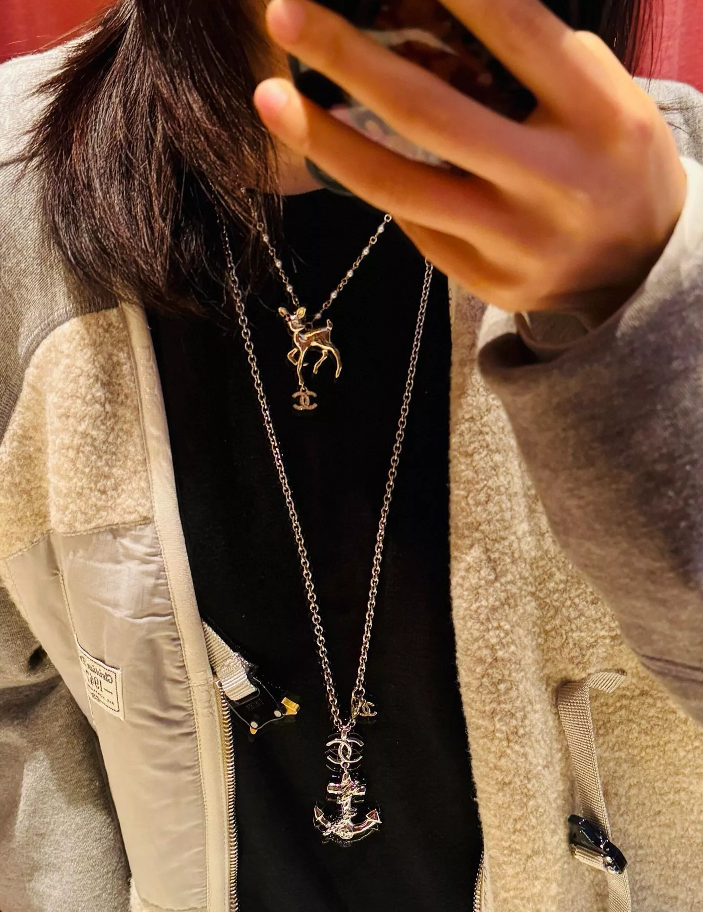 CHANEL | 童趣風格 珍珠鏈小鹿雙C水鑽項鍊