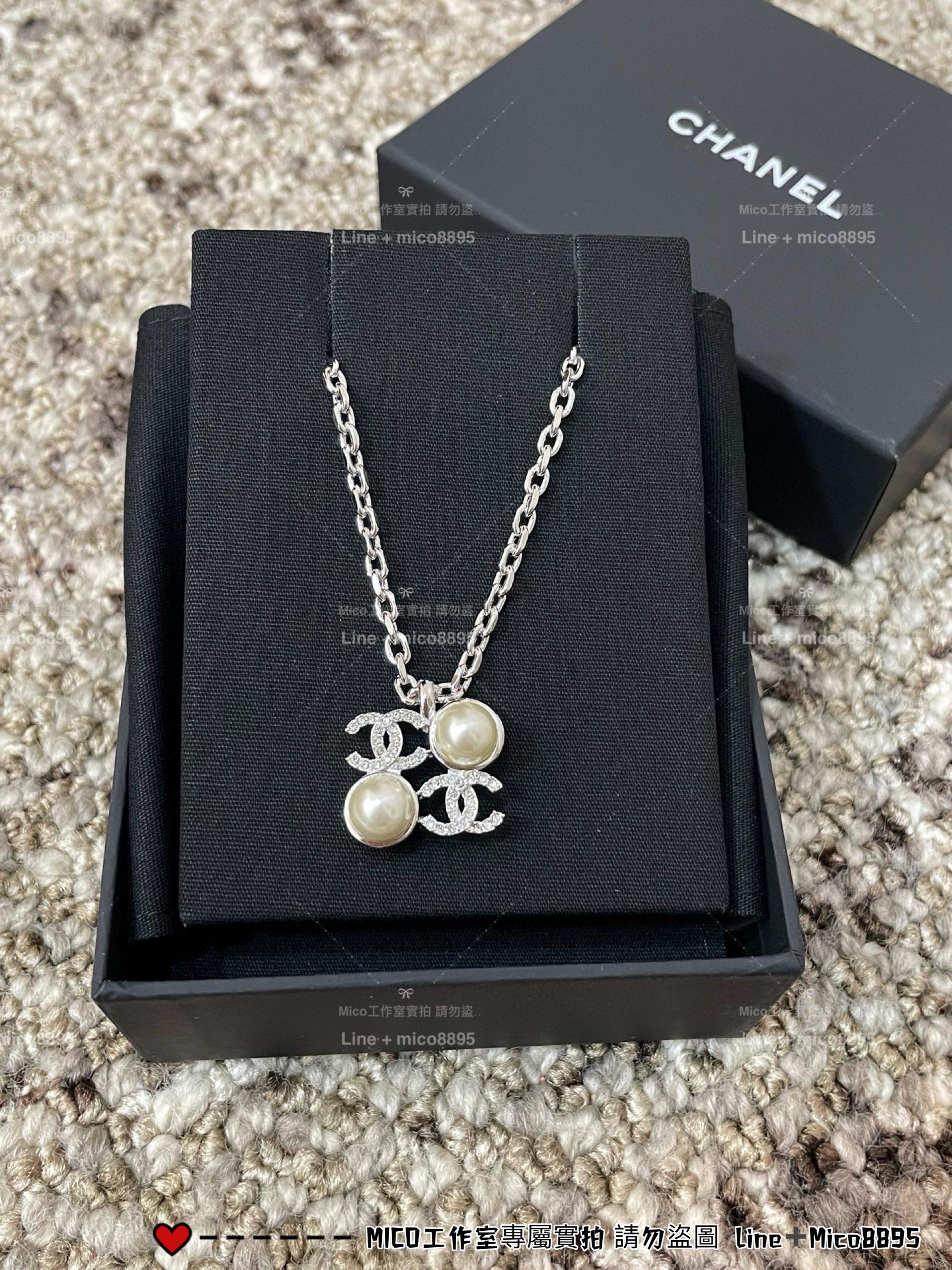 CHANEL | 立體感珍珠拼雙C方塊項鍊