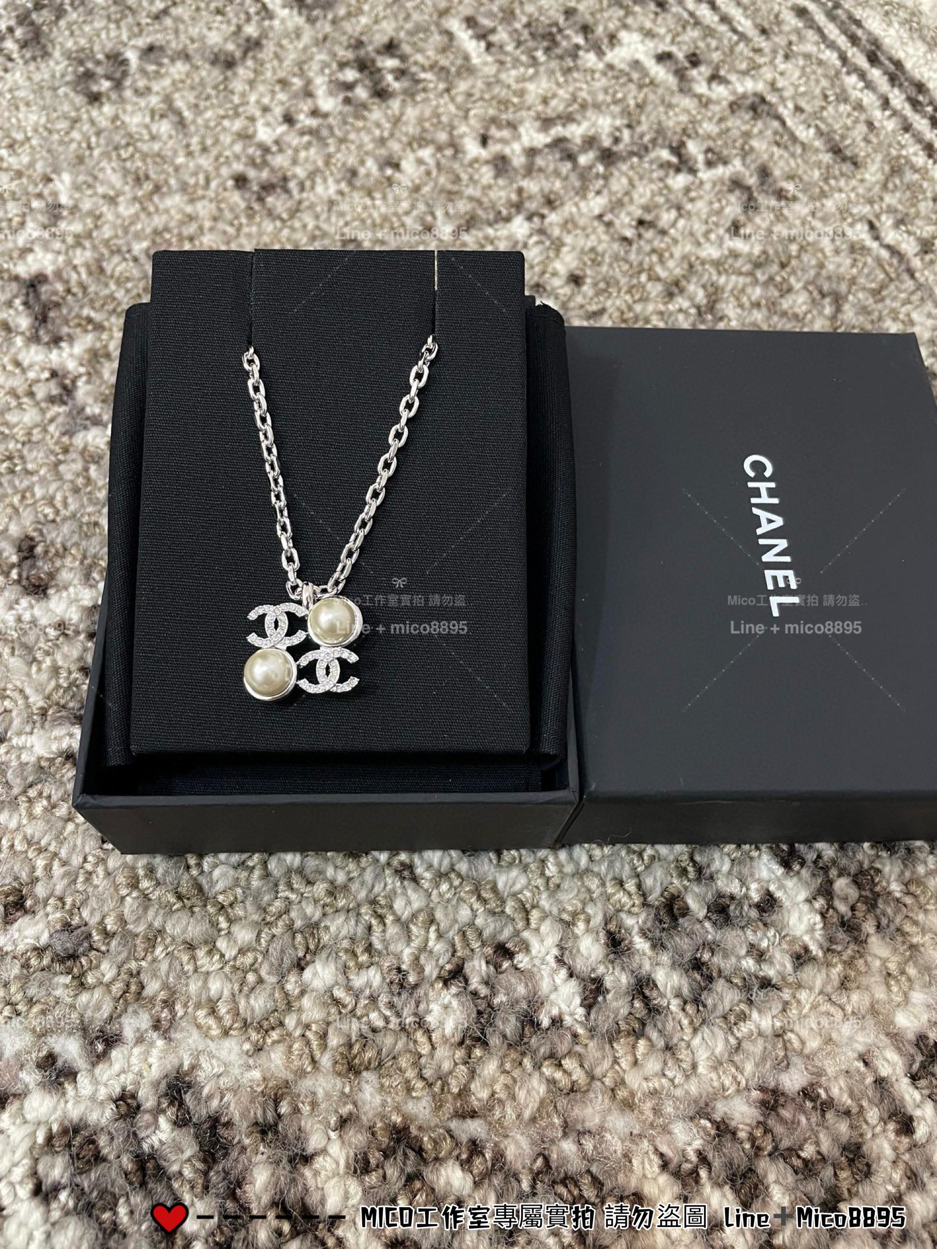 CHANEL | 立體感珍珠拼雙C方塊項鍊