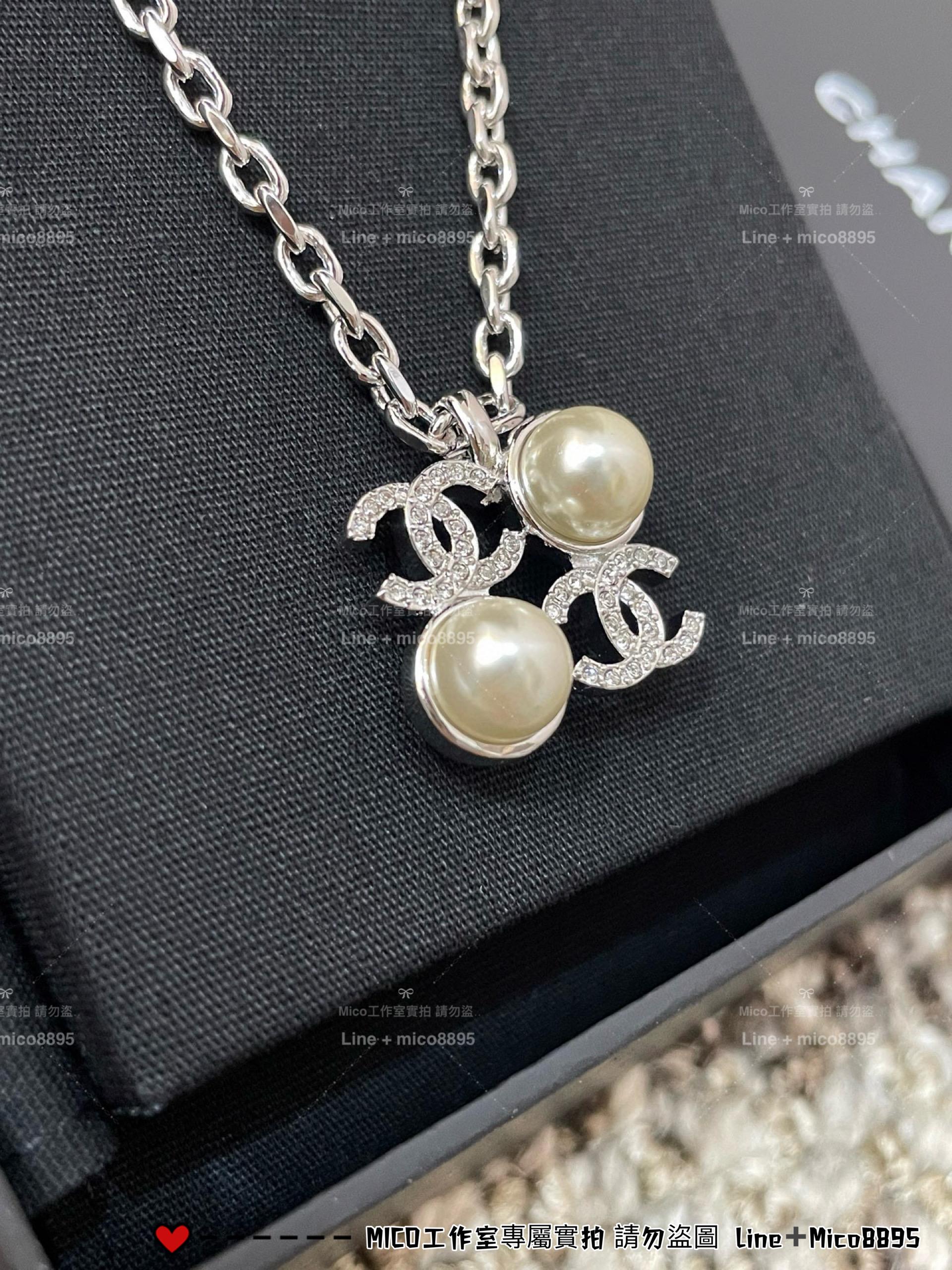 CHANEL | 立體感珍珠拼雙C方塊項鍊