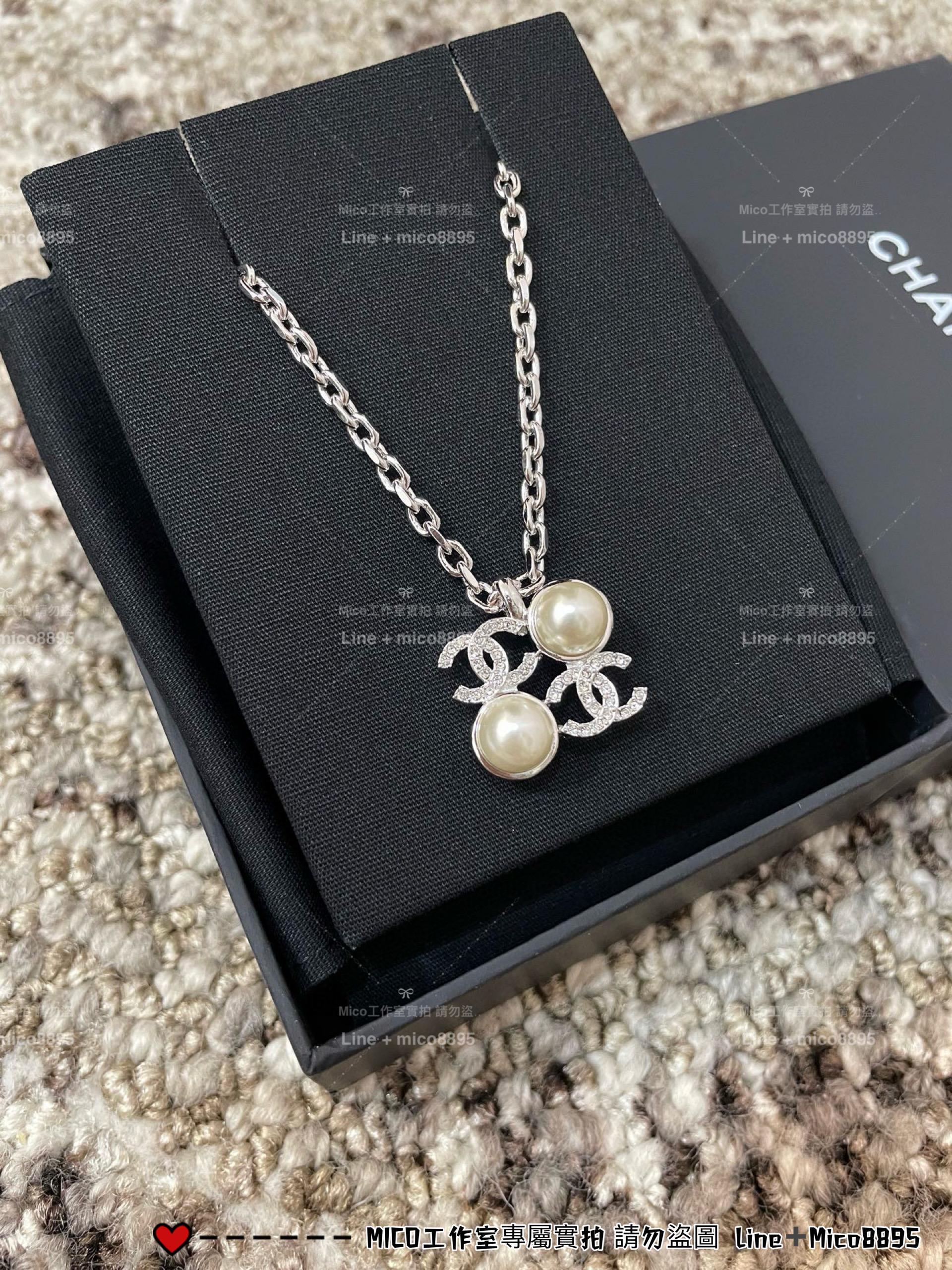 CHANEL | 立體感珍珠拼雙C方塊項鍊