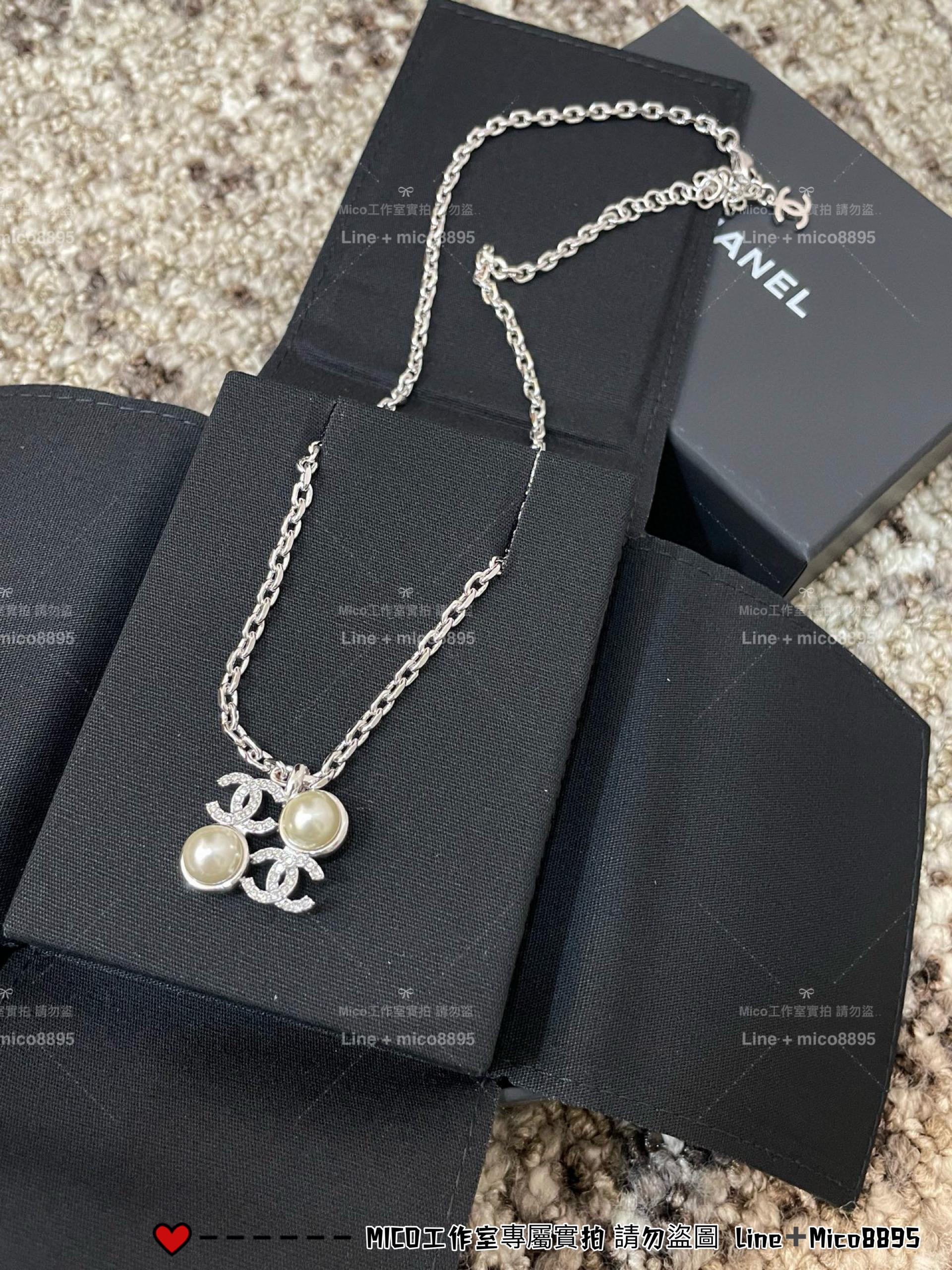 CHANEL | 立體感珍珠拼雙C方塊項鍊