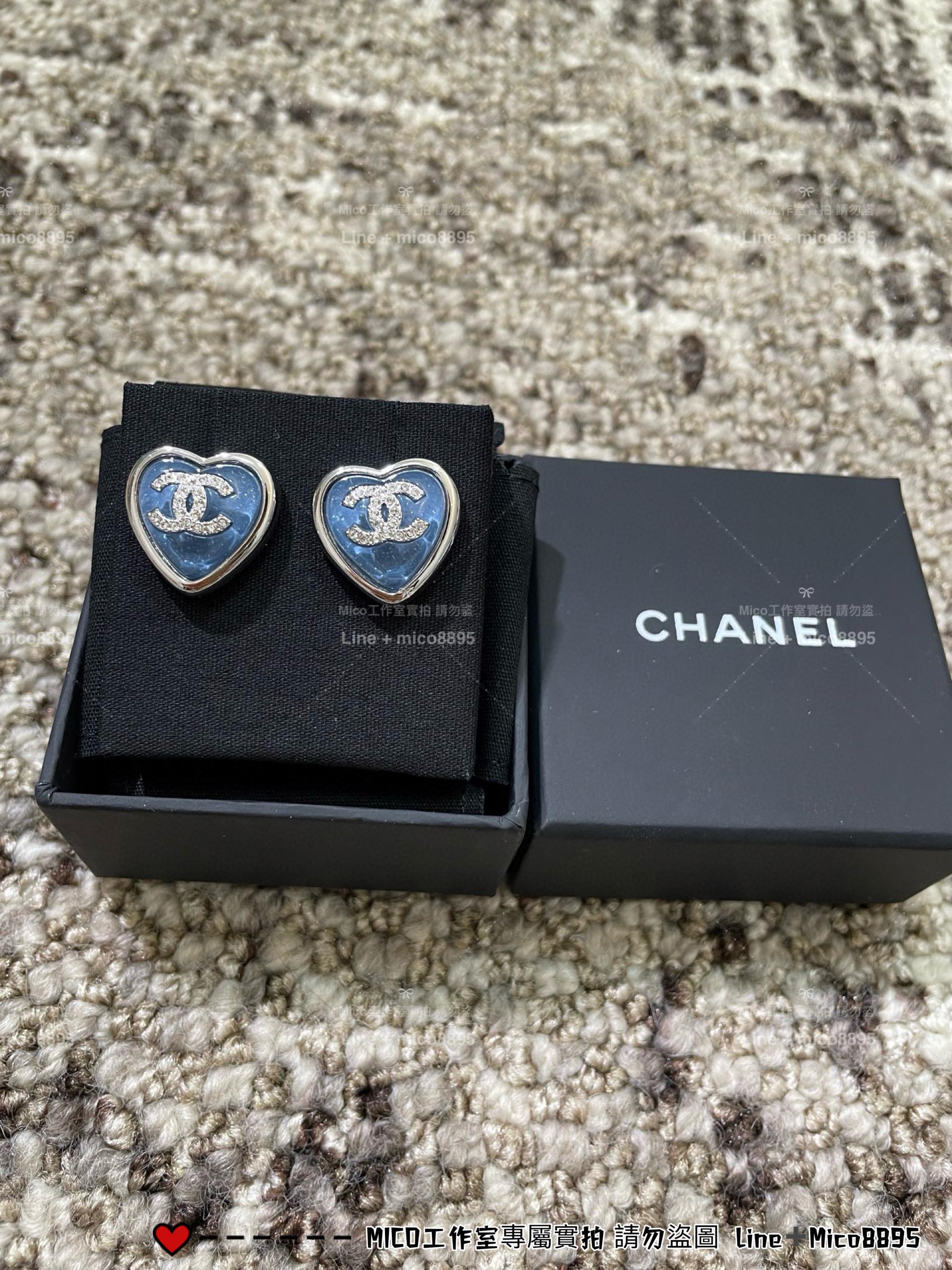 CHANEL | 25p 藍色愛心雙C耳環/耳釘