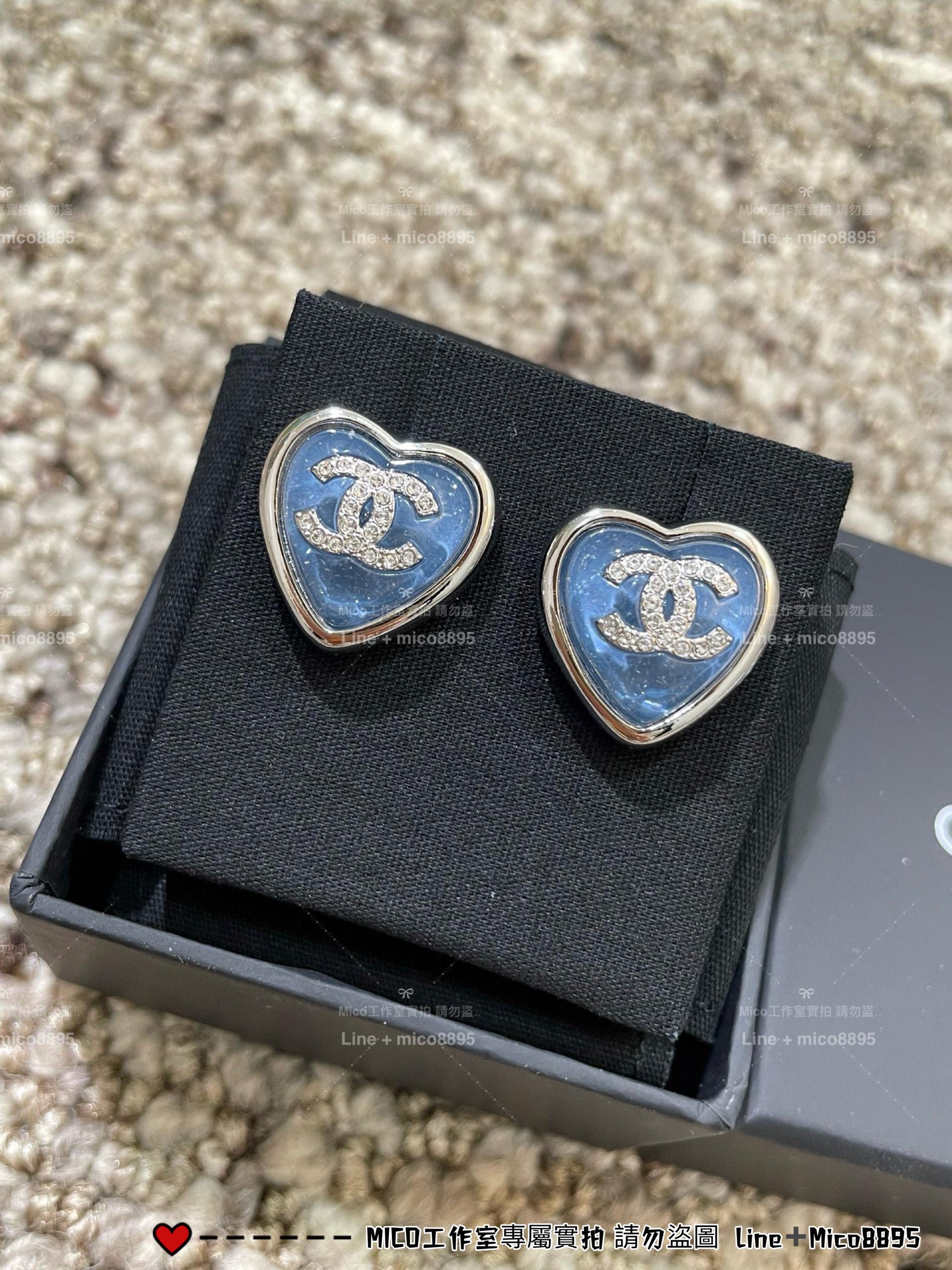 CHANEL | 25p 藍色愛心雙C耳環/耳釘