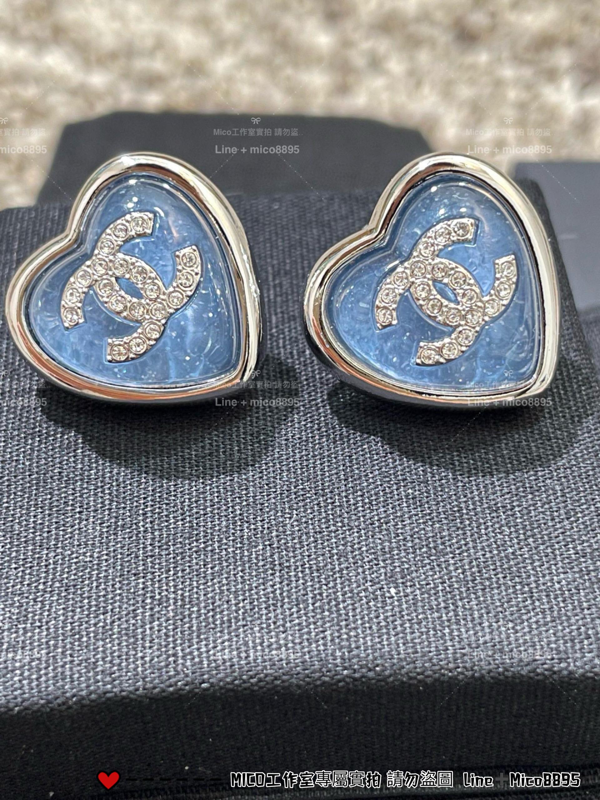CHANEL | 25p 藍色愛心雙C耳環/耳釘