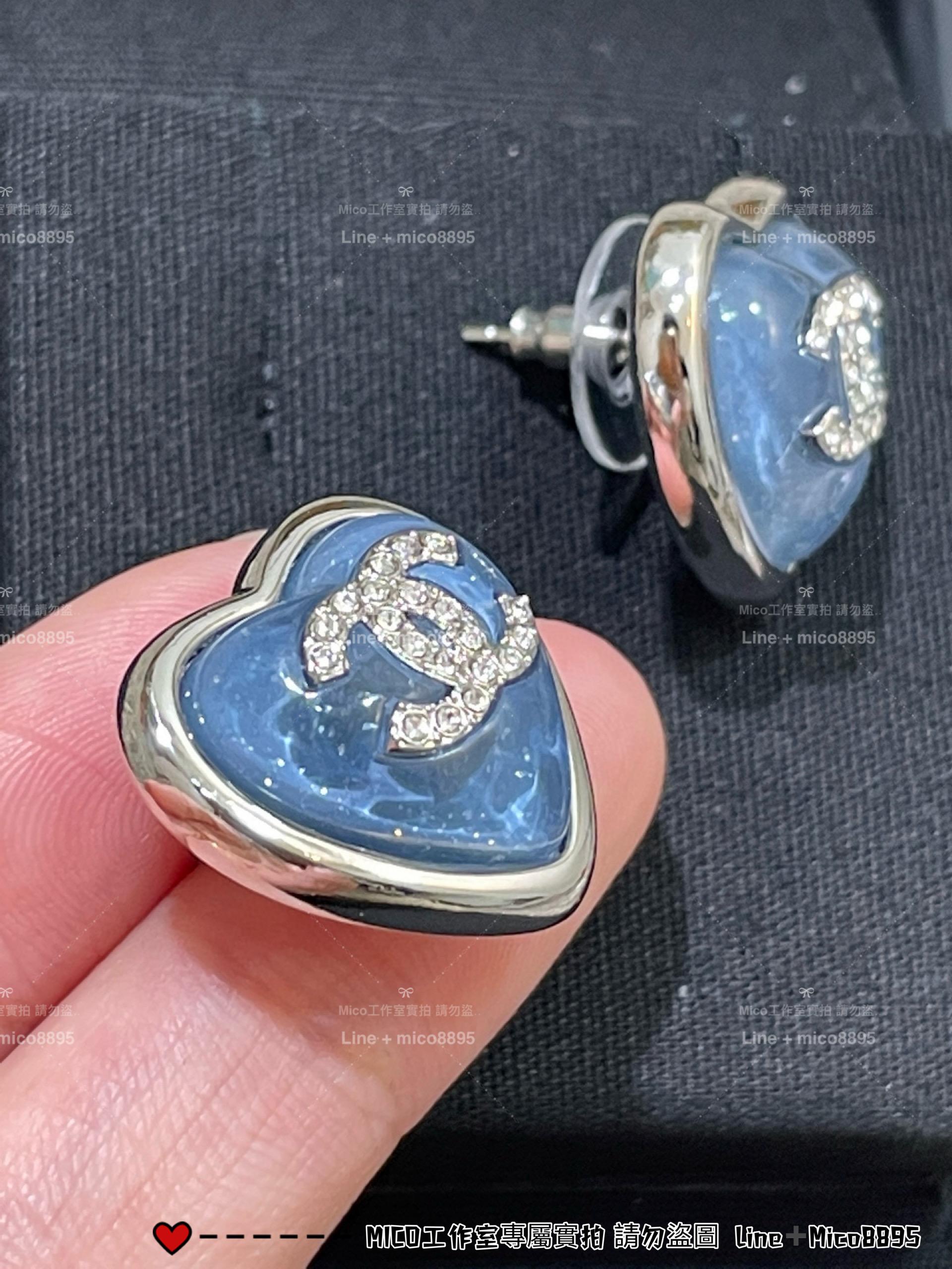 CHANEL | 25p 藍色愛心雙C耳環/耳釘