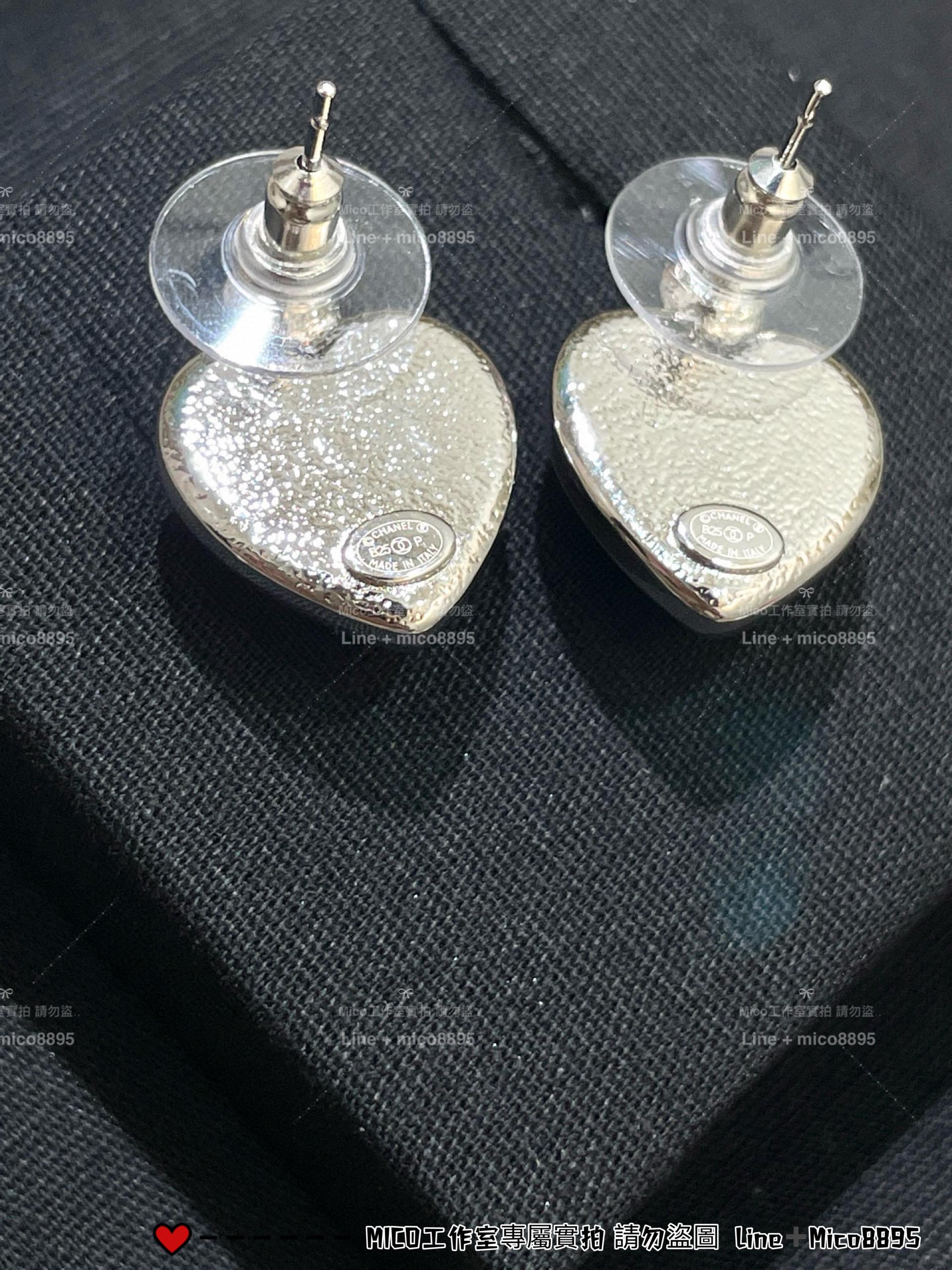 CHANEL | 25p 水鑽款 藍色愛心雙C耳環/耳釘