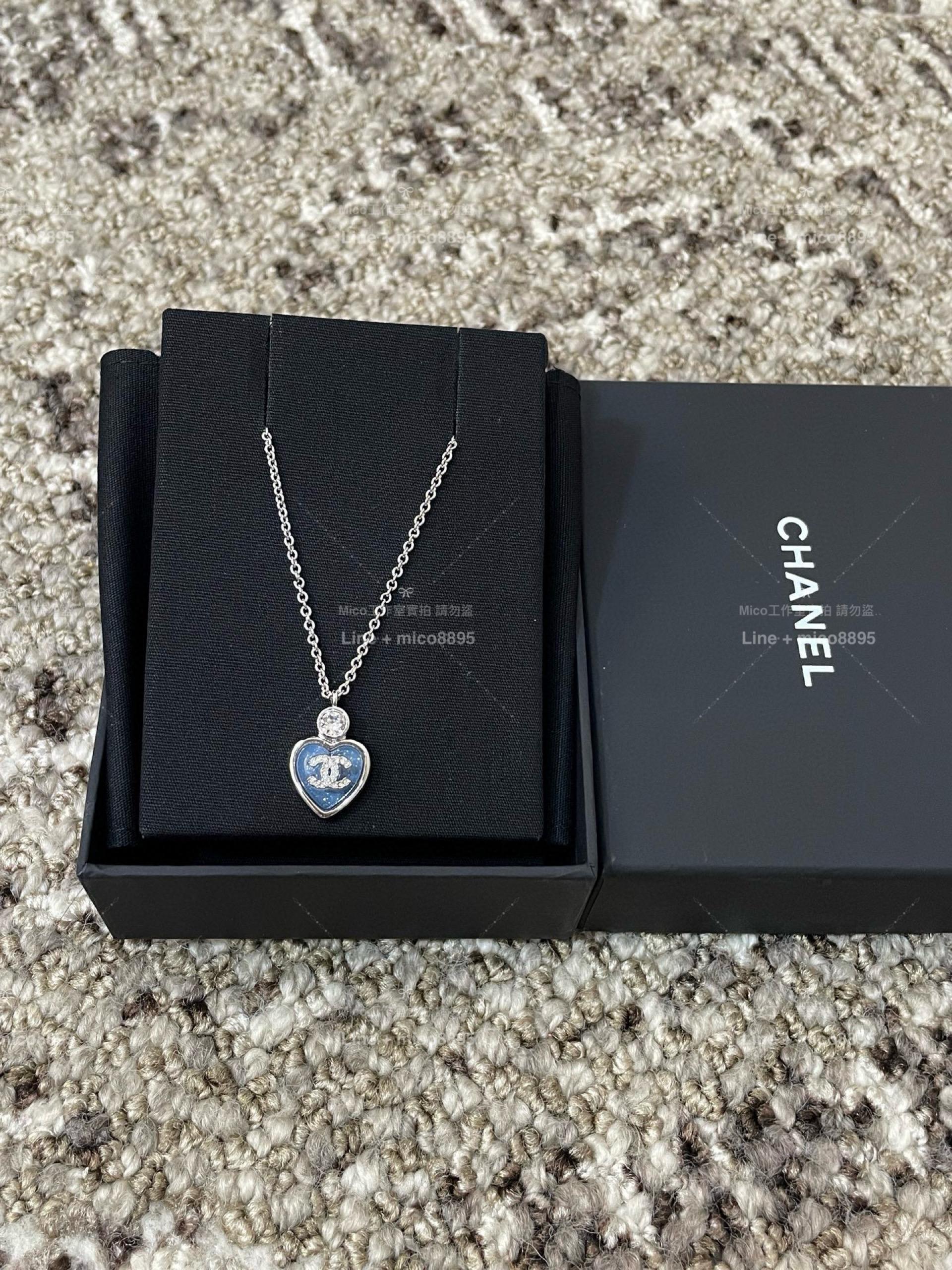 CHANEL | 25p 藍色愛心雙C項鍊 可調節長短