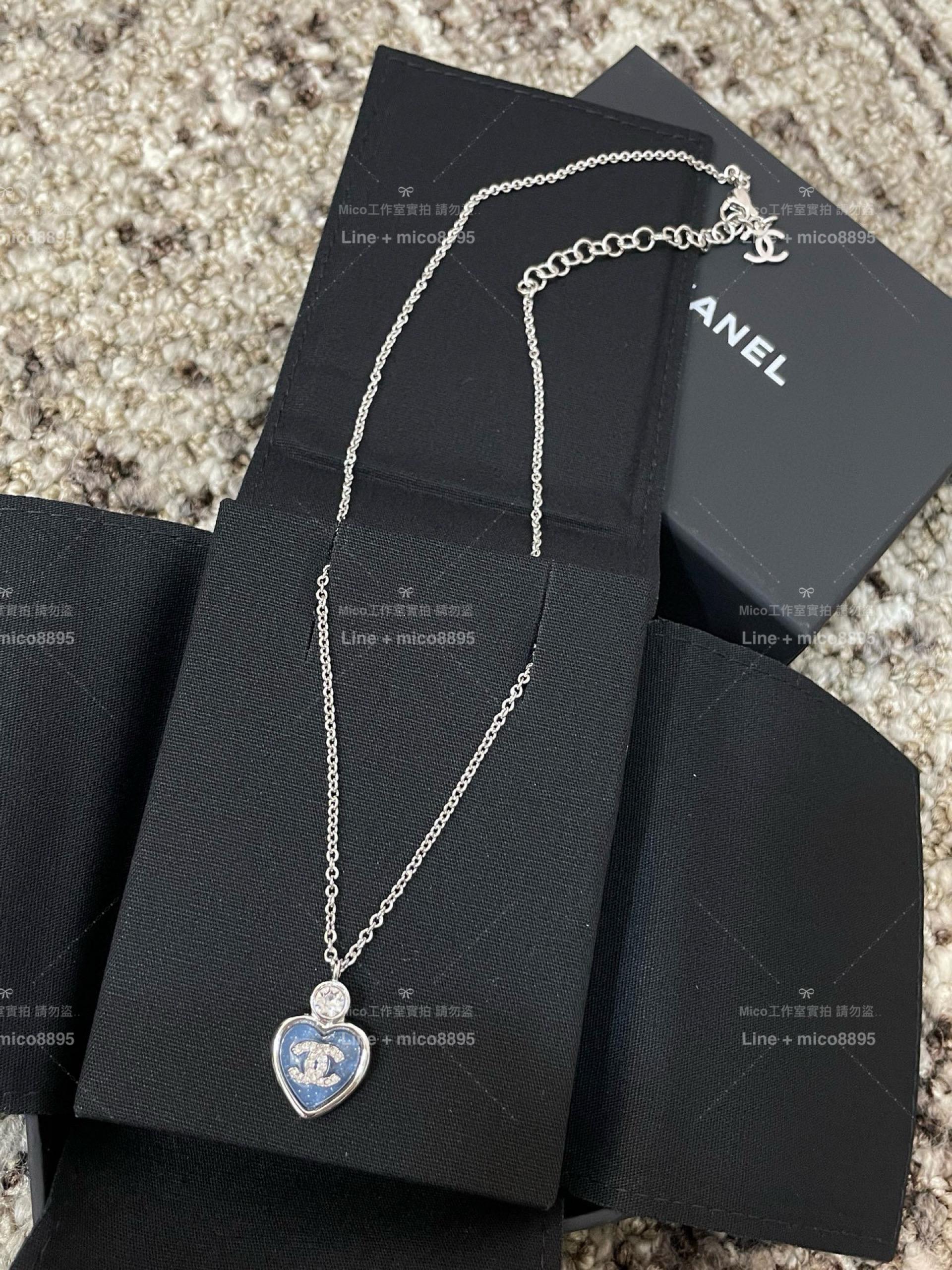CHANEL | 25p 藍色愛心雙C項鍊 可調節長短