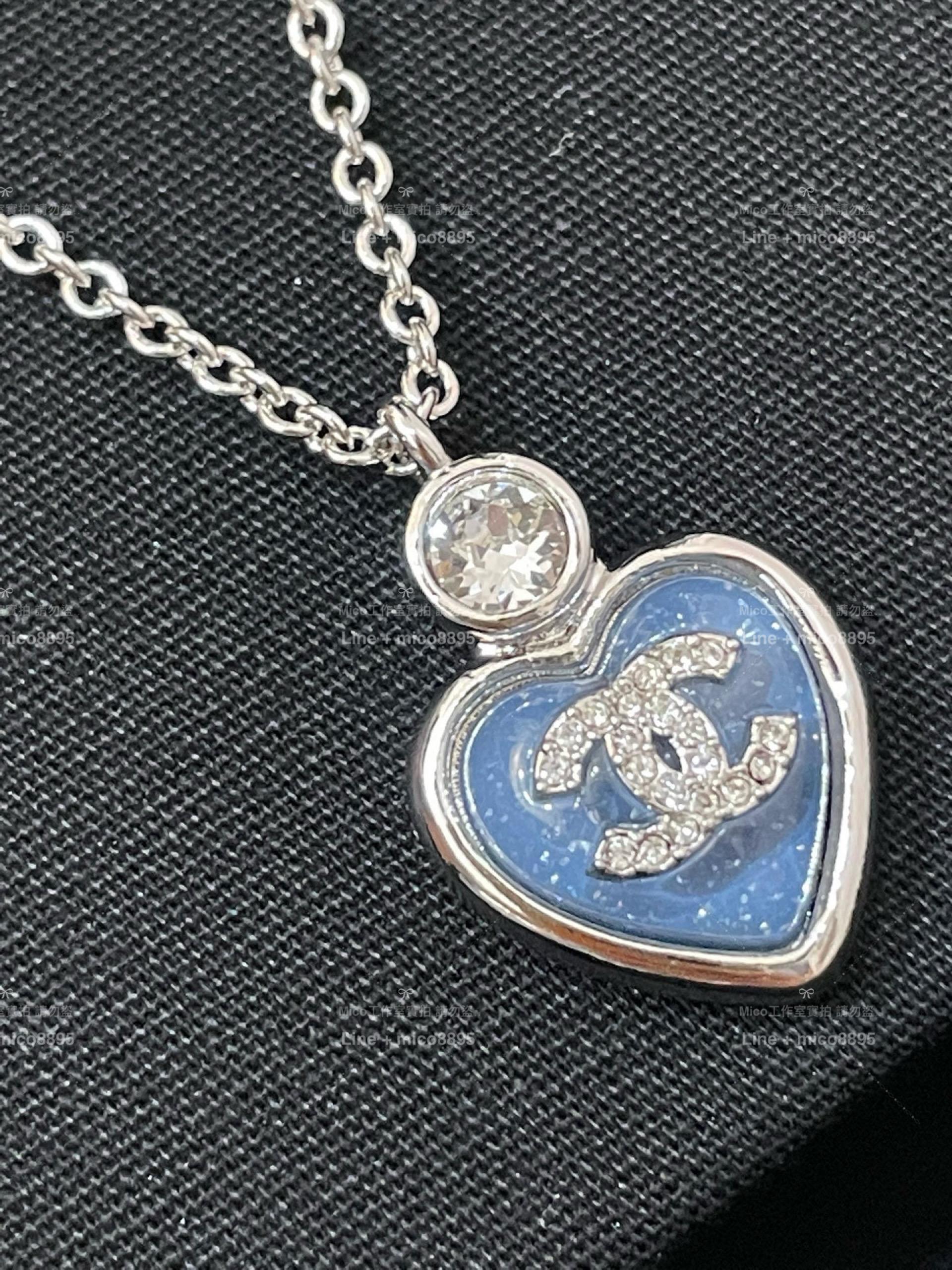 CHANEL | 25p 藍色愛心雙C項鍊 可調節長短