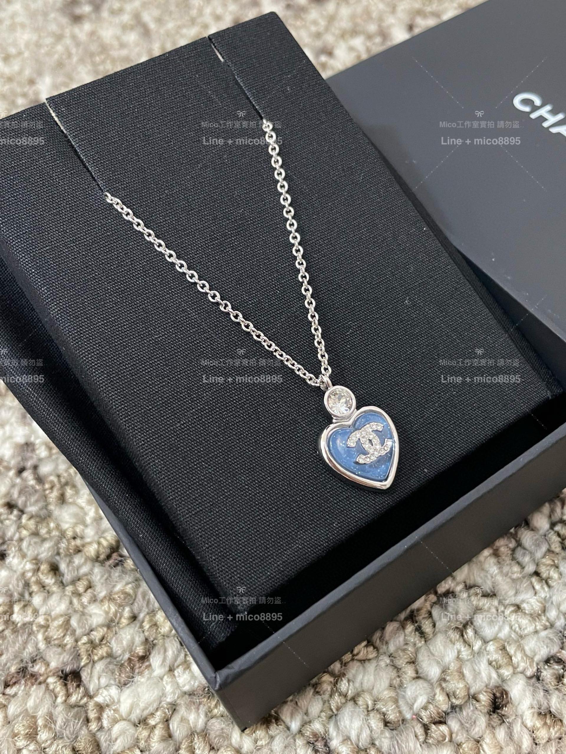 CHANEL | 25p 藍色愛心雙C項鍊 可調節長短