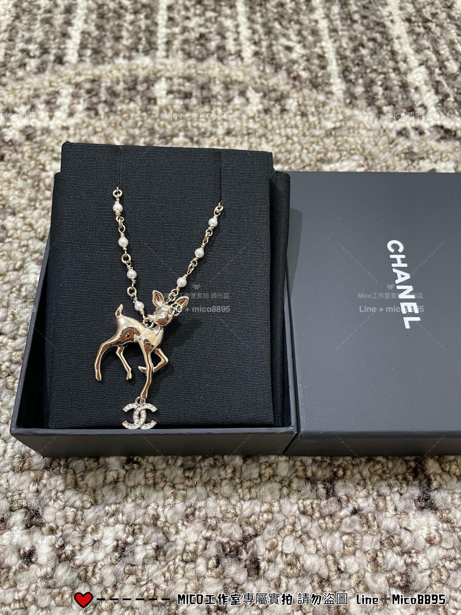 CHANEL | 童趣風格 珍珠鏈小鹿雙C水鑽項鍊