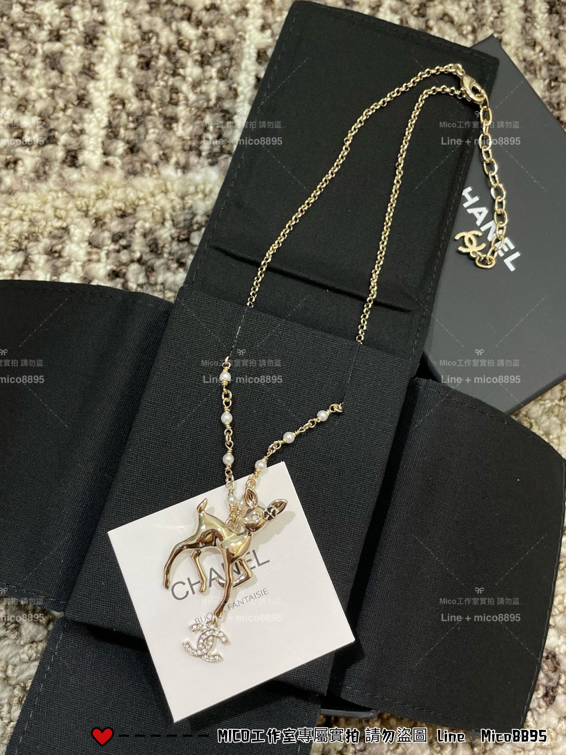 CHANEL | 童趣風格 珍珠鏈小鹿雙C水鑽項鍊