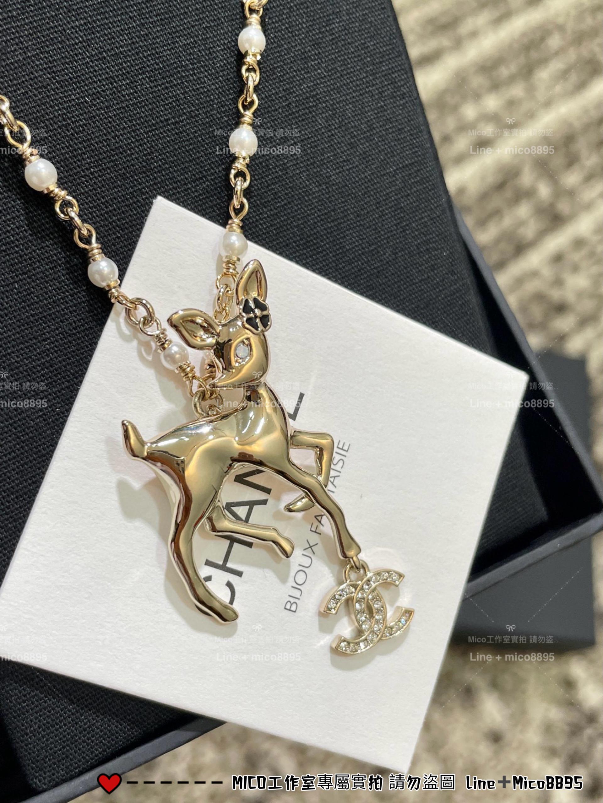 CHANEL | 童趣風格 珍珠鏈小鹿雙C水鑽項鍊
