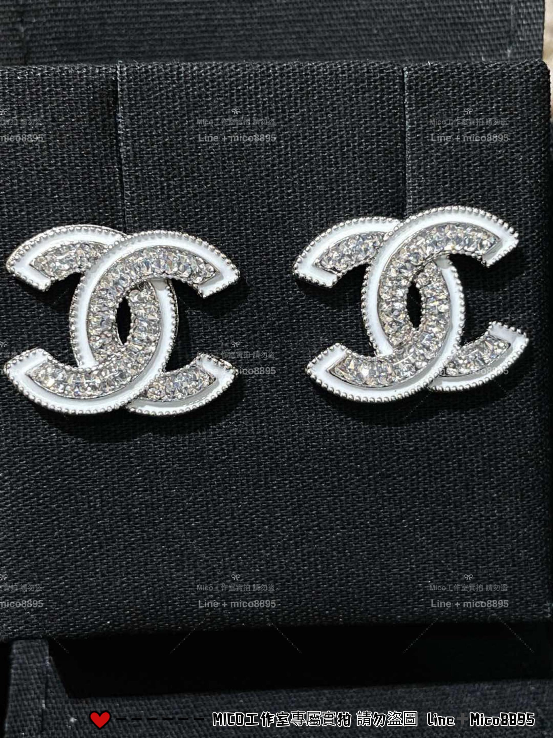 CHANEL | 25C 日常配戴款 水鑽雙C拼接白邊法朗基礎款耳釘/耳環