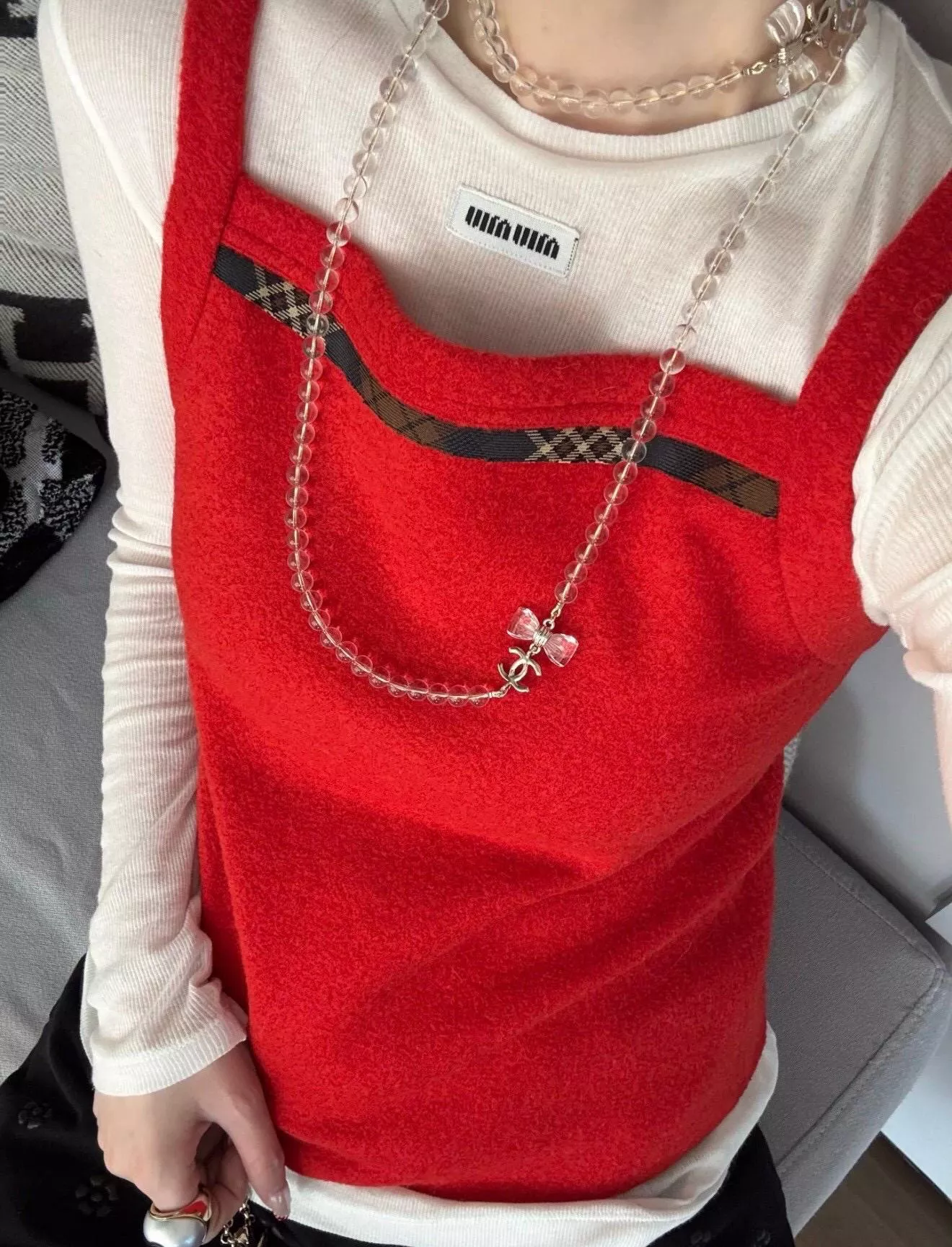 CHANEL | 25p 透明壓克力珍珠蝴蝶結長款毛衣鏈 長項鍊