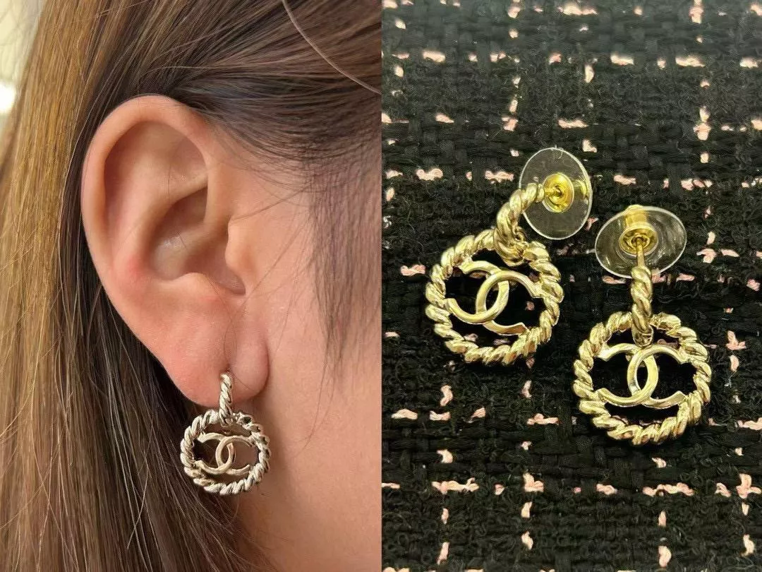 CHANEL | 海軍風圓形麻花雙C耳環
