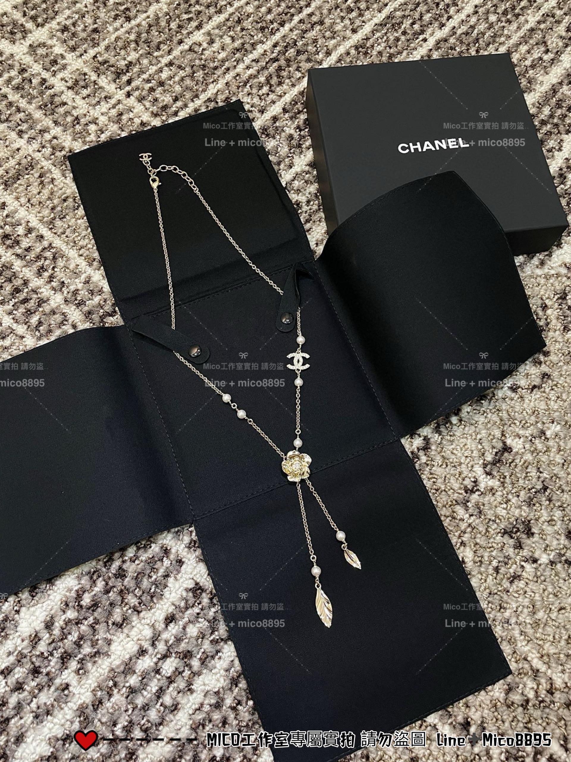 CHANEL | 淡金五金 經典山茶花流蘇項鏈 高雅氣質