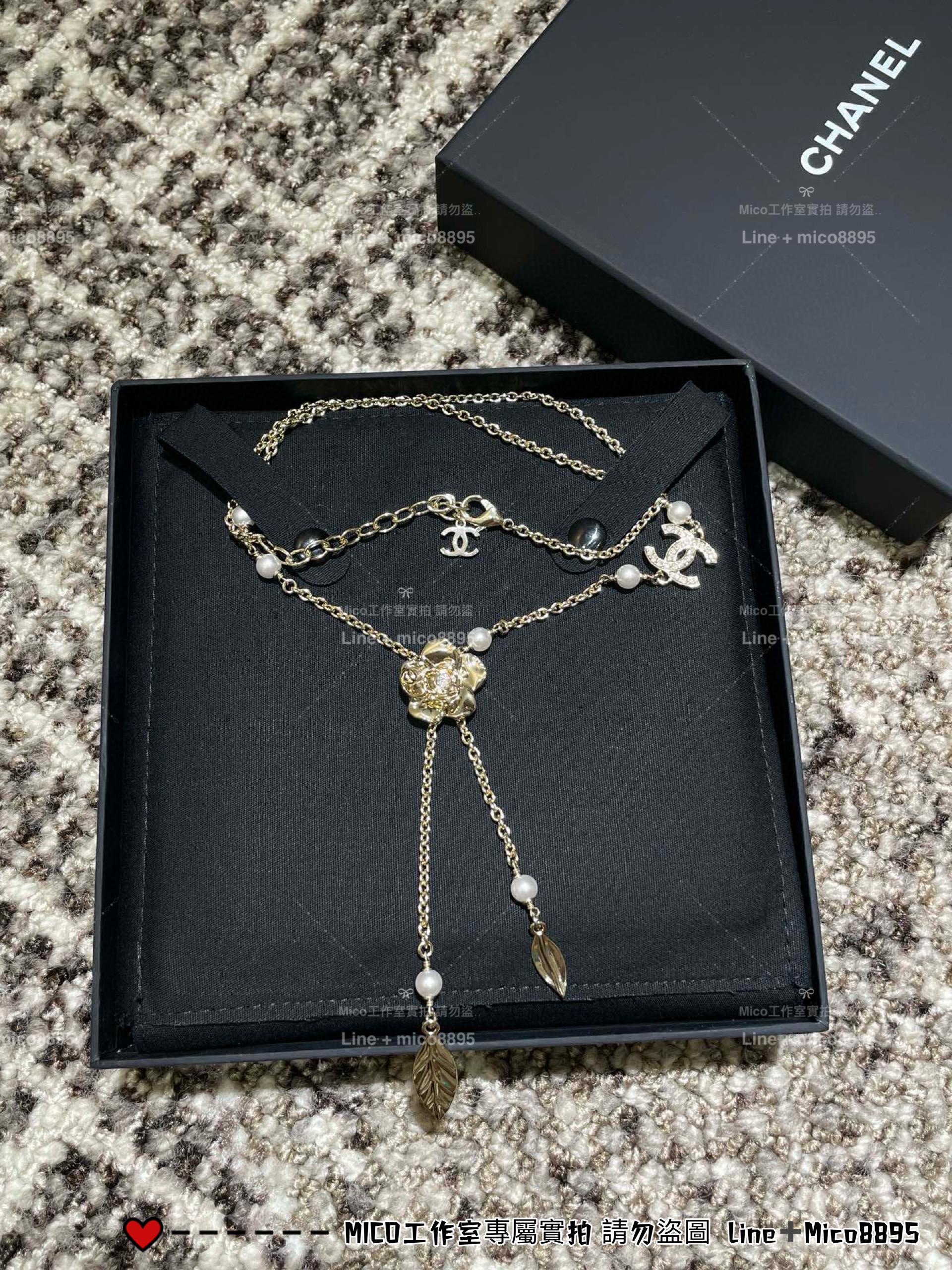CHANEL | 淡金五金 經典山茶花流蘇項鏈 高雅氣質