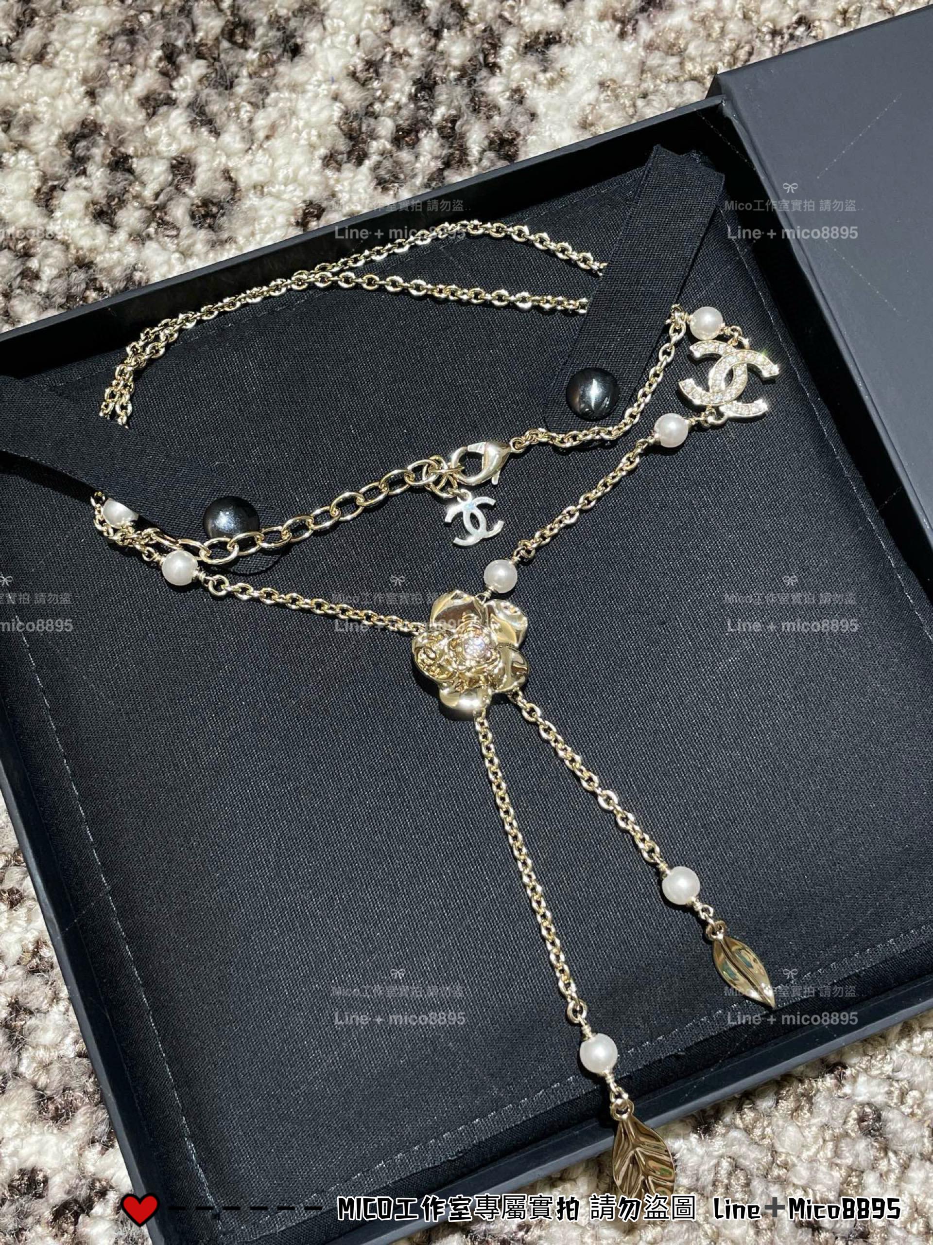 CHANEL | 淡金五金 經典山茶花流蘇項鏈 高雅氣質