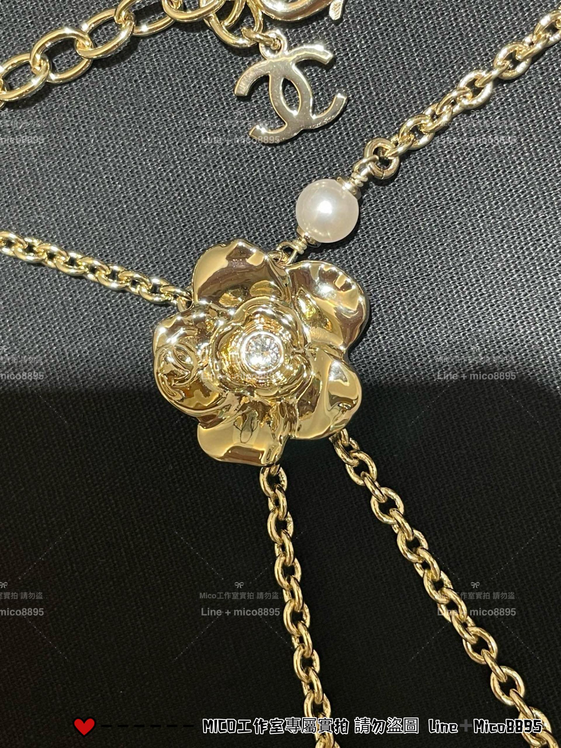 CHANEL | 淡金五金 經典山茶花流蘇項鏈 高雅氣質
