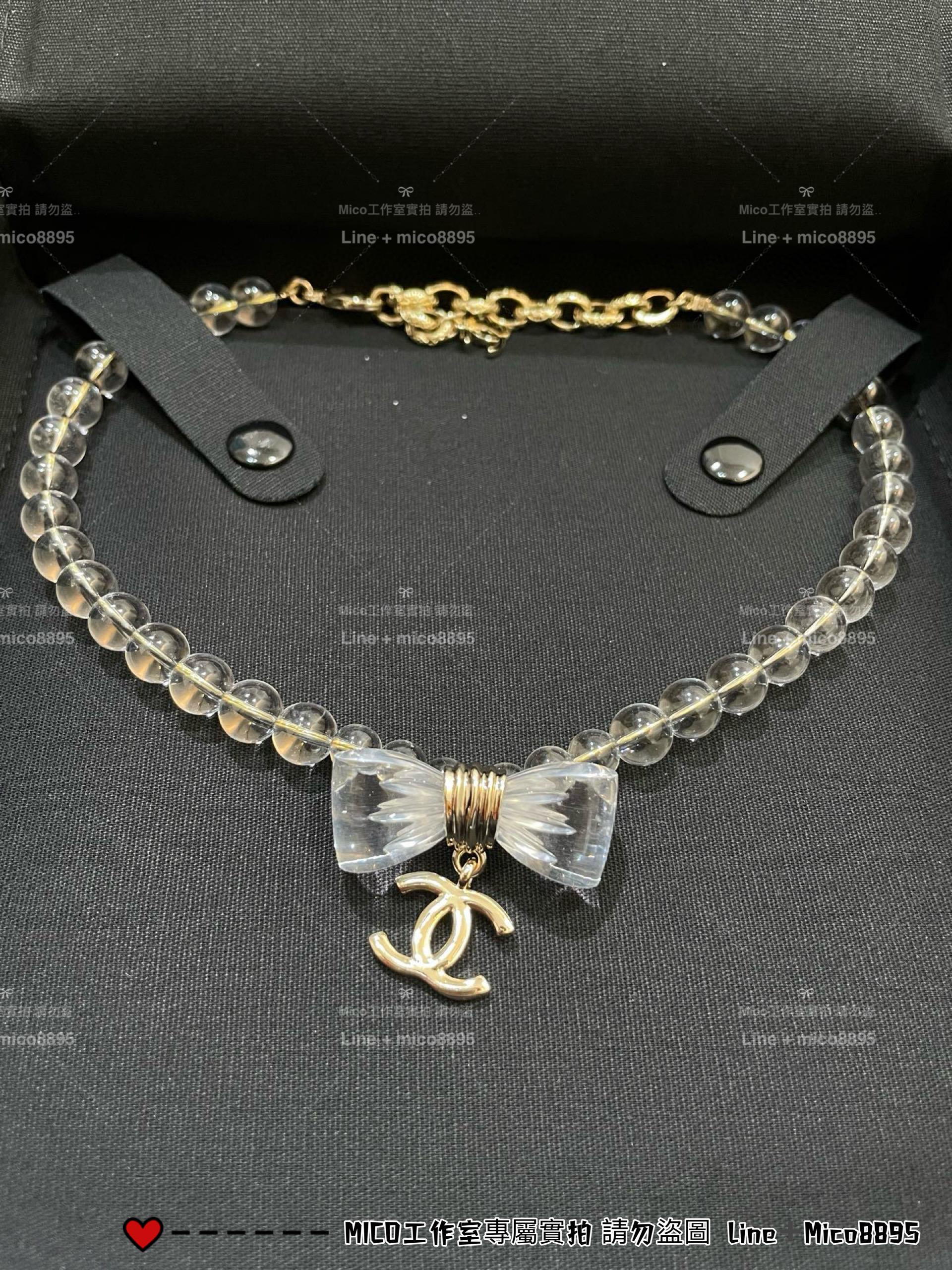 CHANEL | 25p 透明壓克力珍珠蝴蝶結項鍊