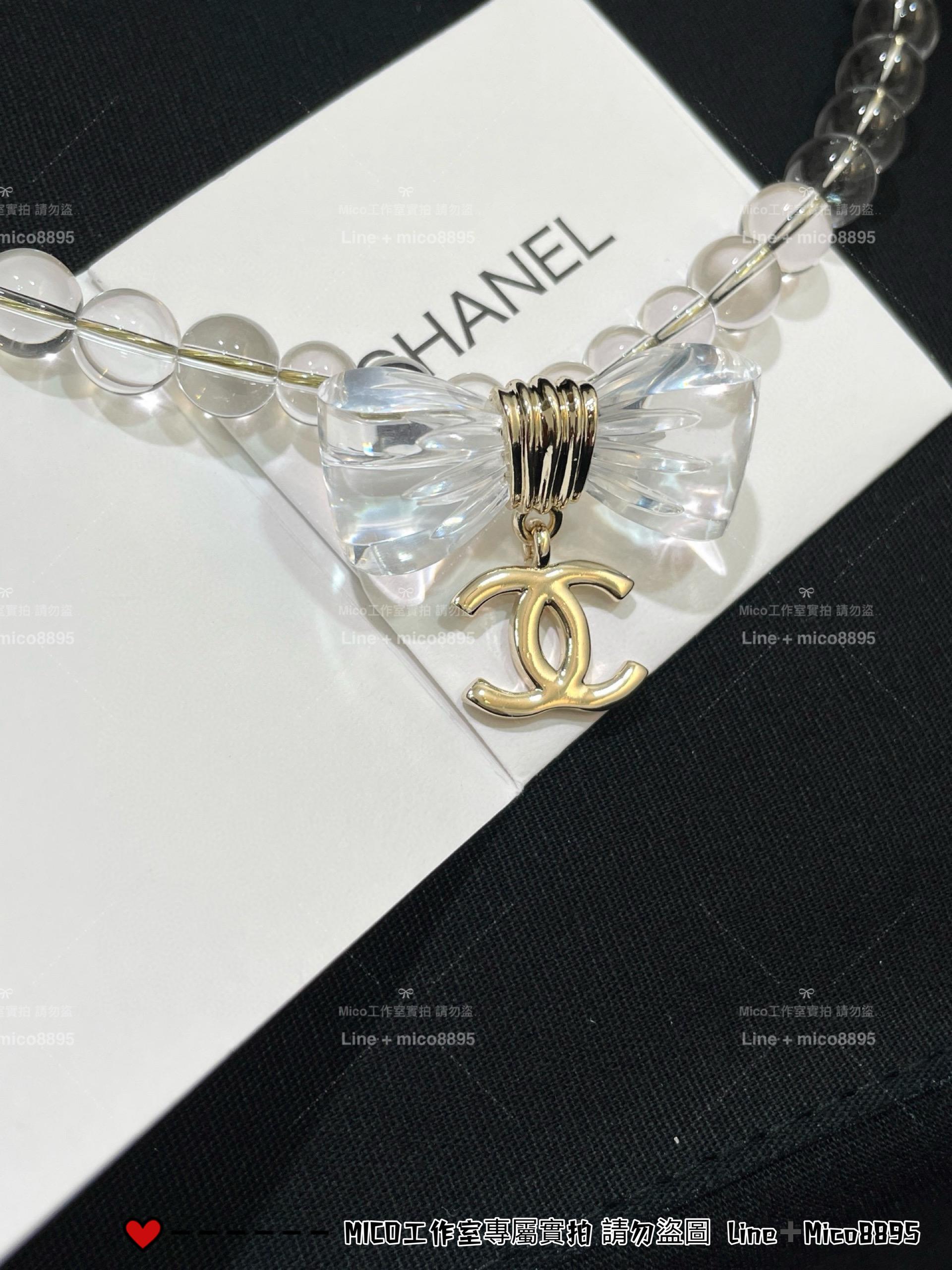 CHANEL | 25p 透明壓克力珍珠蝴蝶結項鍊