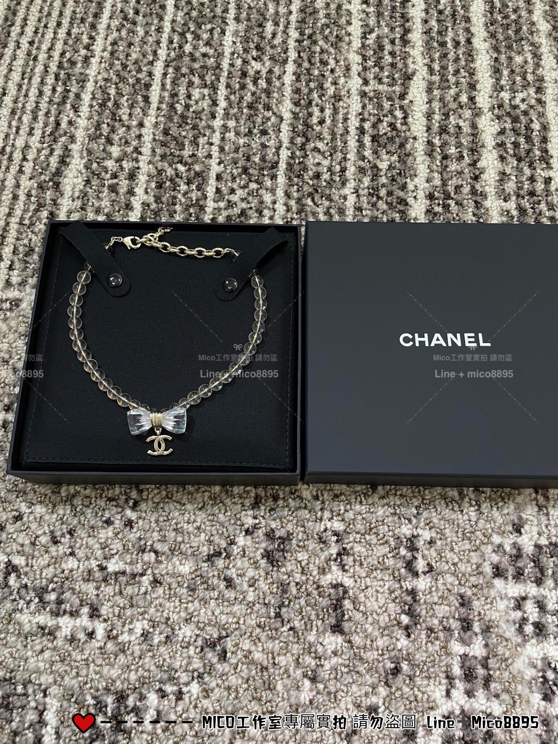CHANEL | 25p 透明壓克力珍珠蝴蝶結項鍊