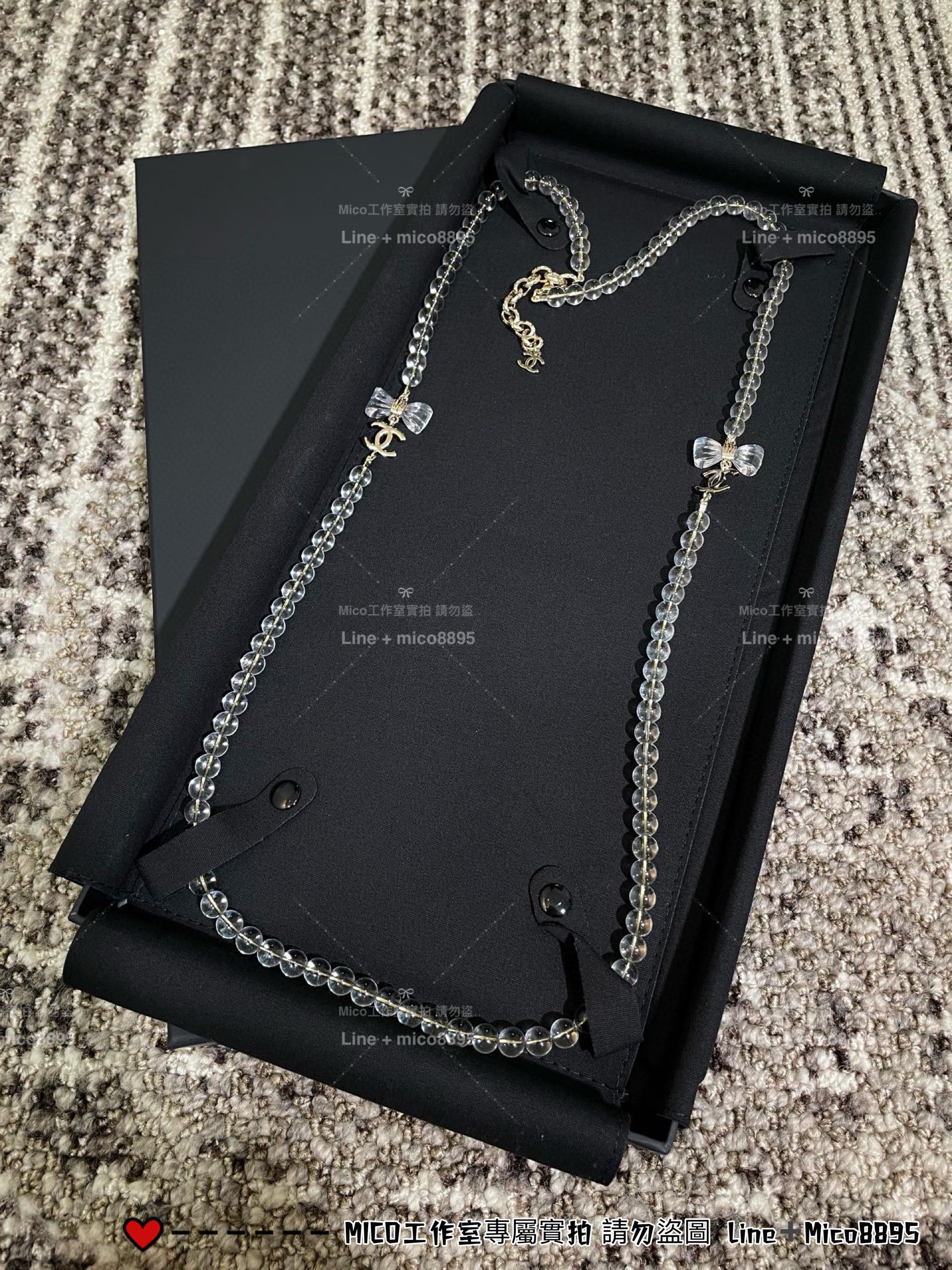 CHANEL | 25p 透明壓克力珍珠蝴蝶結長款毛衣鏈 長項鍊