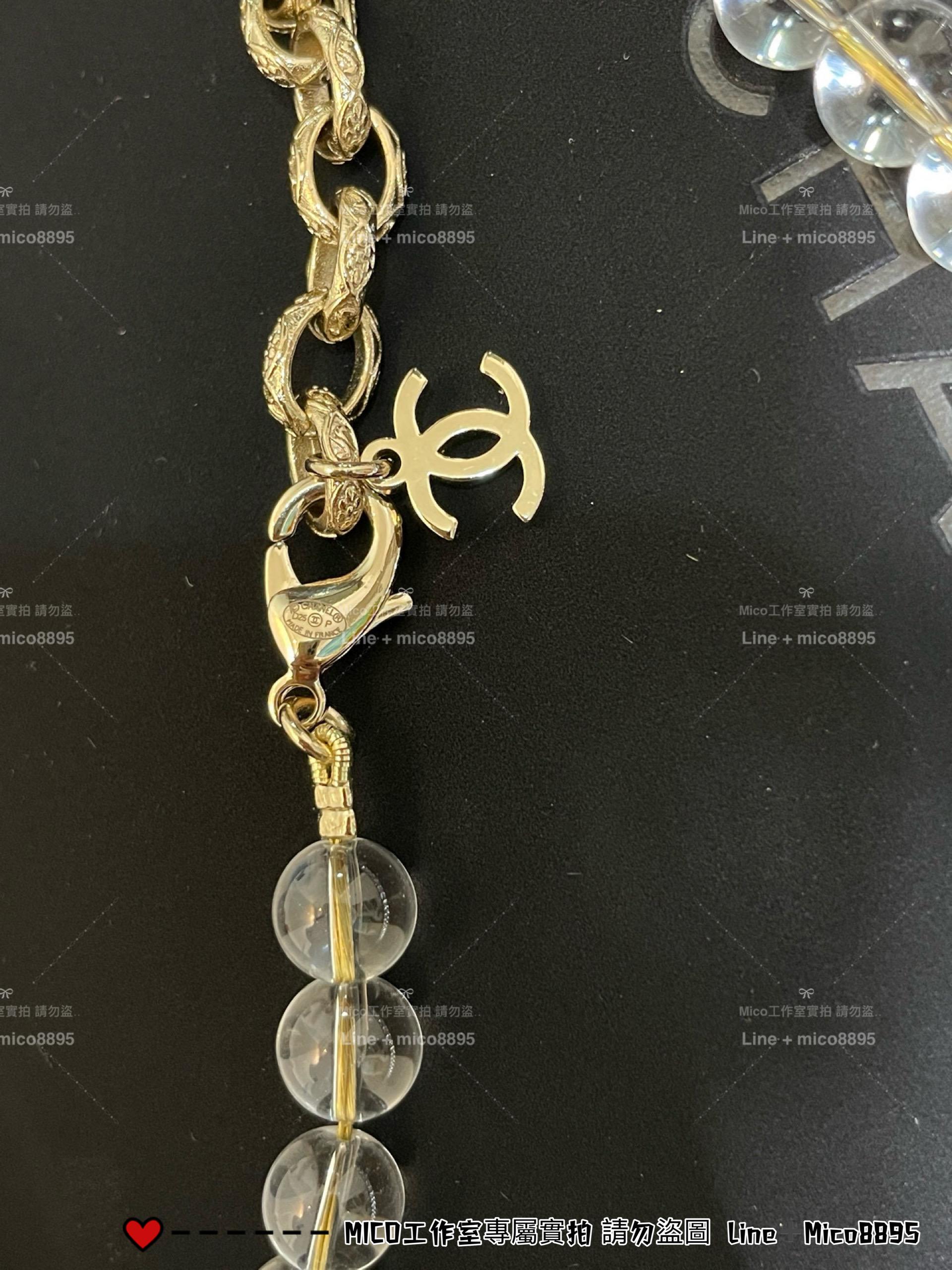 CHANEL | 25p 透明壓克力珍珠蝴蝶結長款毛衣鏈 長項鍊