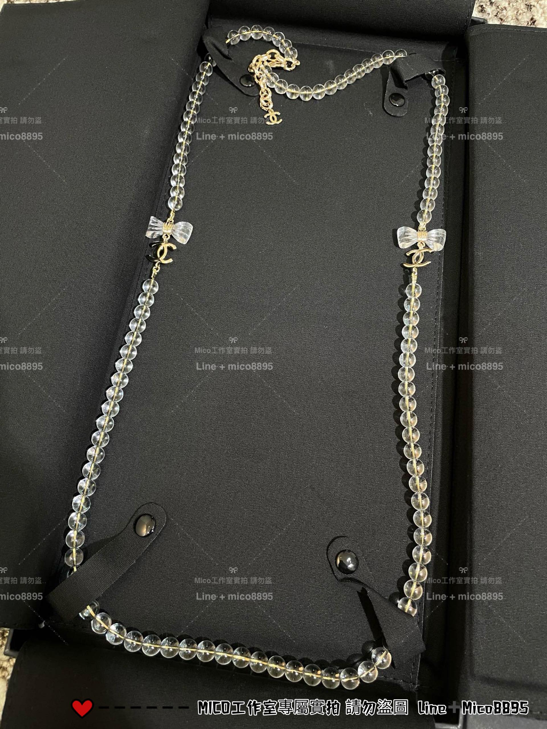 CHANEL | 25p 透明壓克力珍珠蝴蝶結長款毛衣鏈 長項鍊