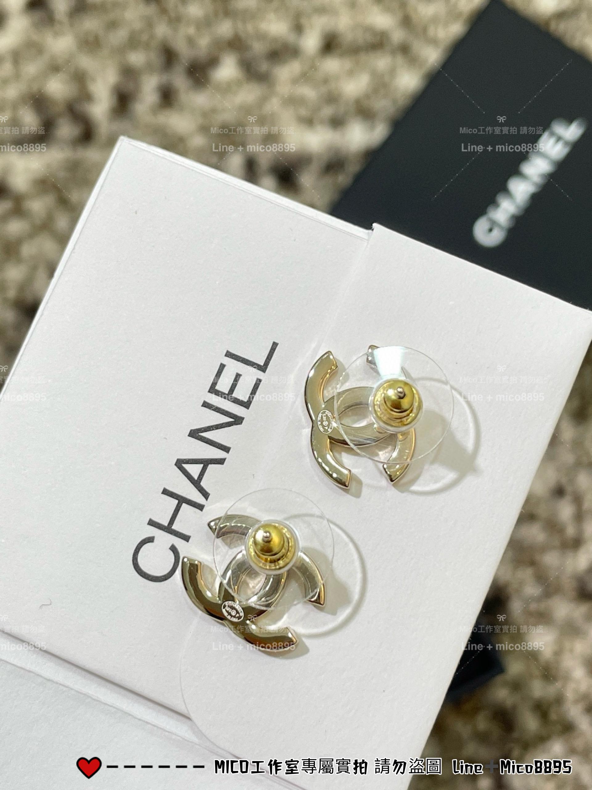CHANEL | 半鑽拼接式基礎款金色耳釘/耳環