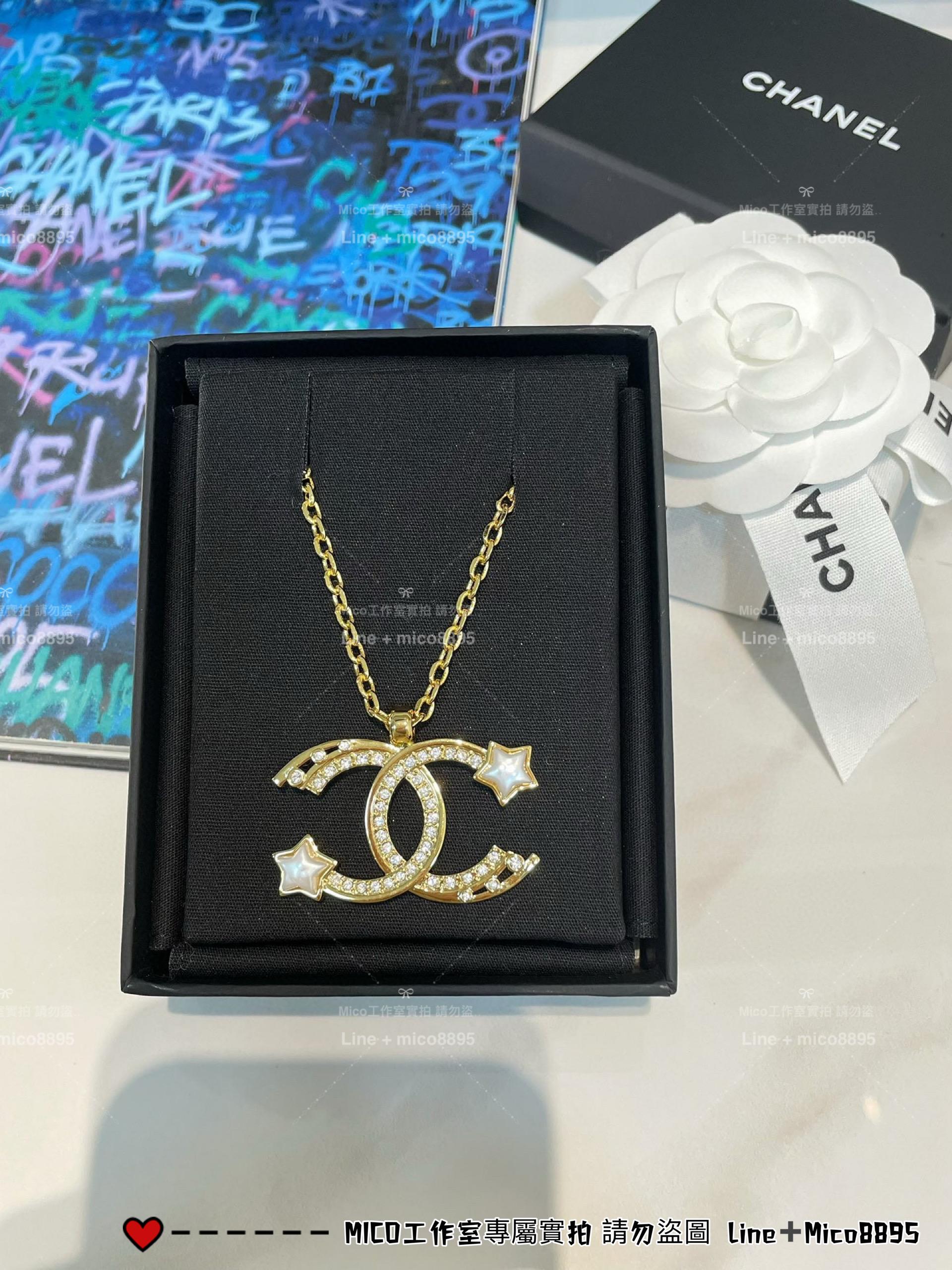 CHANEL | 星星 彗星水鑽珍珠雙c長項鍊 長度可調節