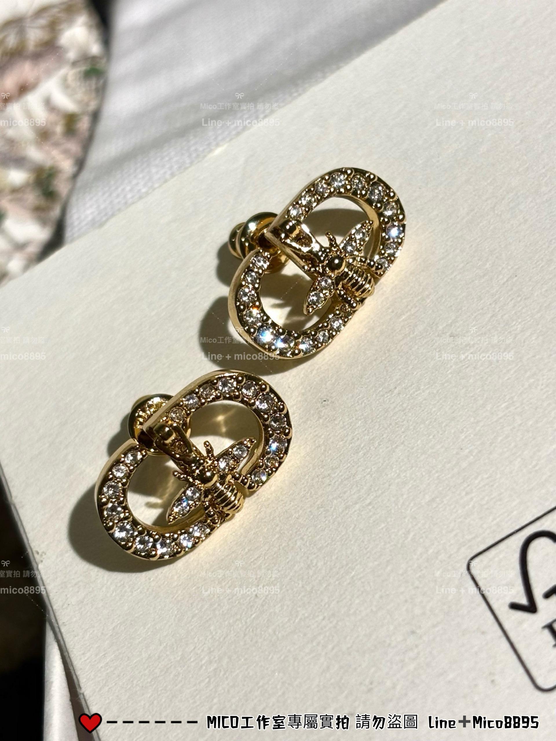 DIOR 兩戴法 可翻轉小蜜蜂滿鑽CD兩戴耳釘/耳環
